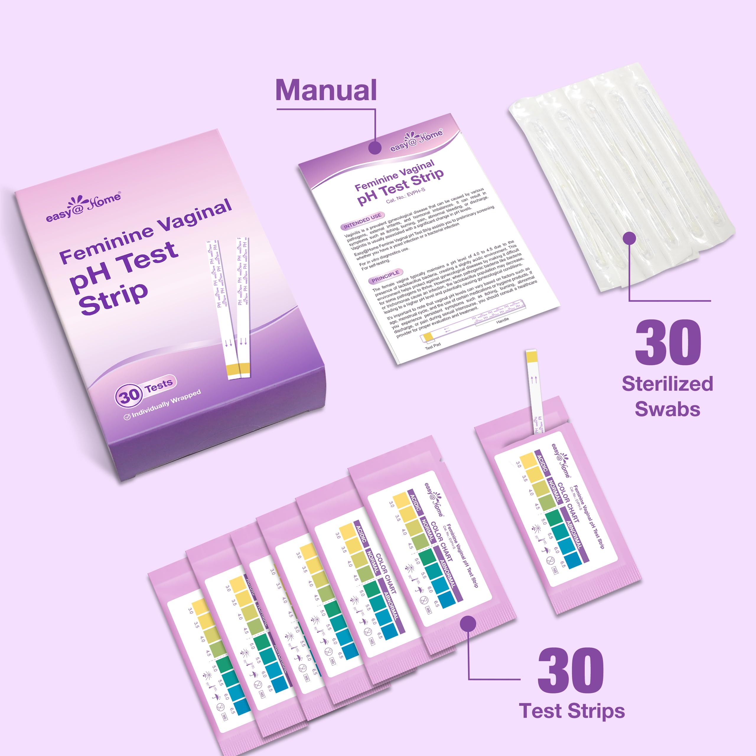 Easy@Home Vaginal pH Test -30 Strips | BV Test Kit at Home for Women | Yeast Infection Test + pH Balance Easy@Home uk supplements
