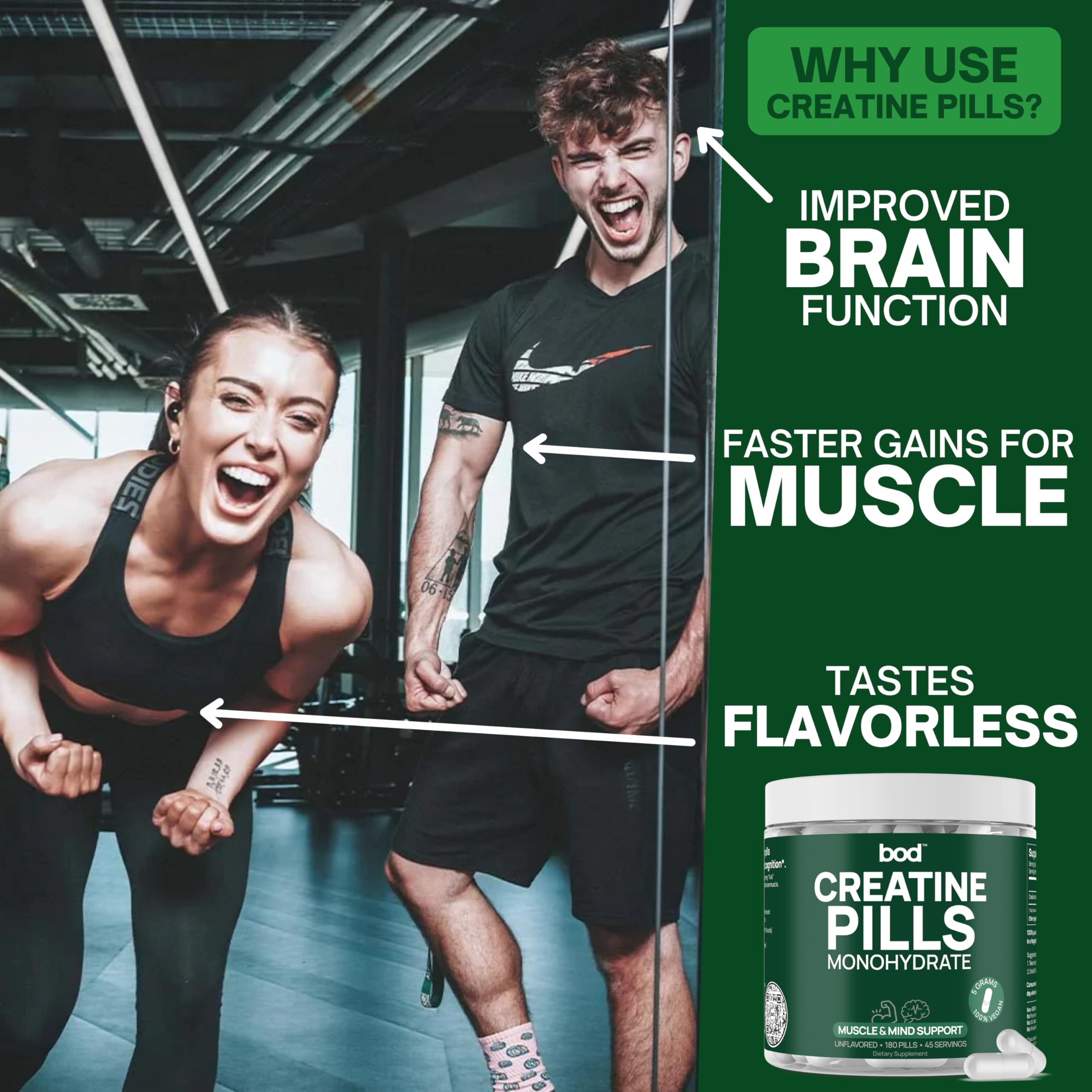 BOD Creatine Monohydrate Capsules – 45 Servings (4 Capsules = 5 g) – Ultra-Pure 200 Mesh Creatine Monohydrate – Strength, Power, Muscle Growth & Recovery Bod uk supplements