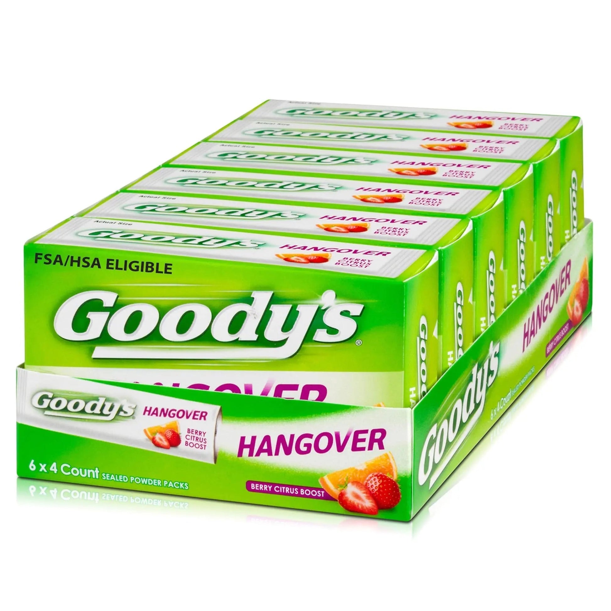 Goody's Hangover Relief Powder, Dual Action Fast Headache Pain Relief with Aspirin and Caffeine, Berry Citrus Flavor, 4 Powder Sticks, 6 Pack Goody's uk supplements