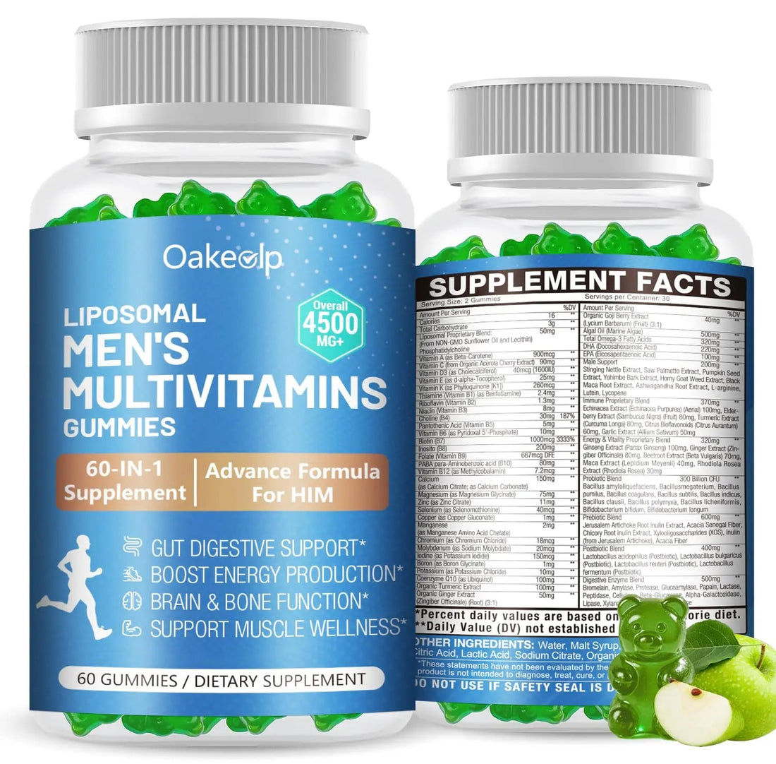 60-IN-1 Liposomal 120+ Nutrients Men's Multivitamin Gummy 4500MG+ Overall,300Billion Probiotics, Algal DHA, CoQ10, Turmeric & Herbal Blends Oakevlp uk supplements