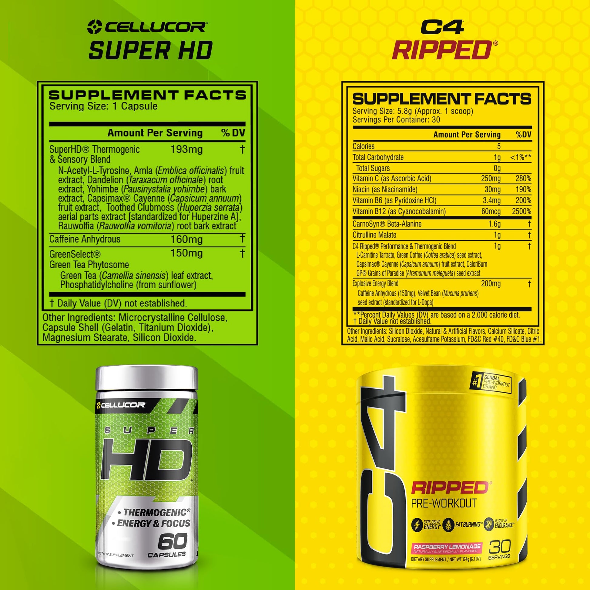 C4 Ripped & SuperHD, The Thermogenic Bundle, C4 Ripped Pre Workout Powder Cellucor uk supplements