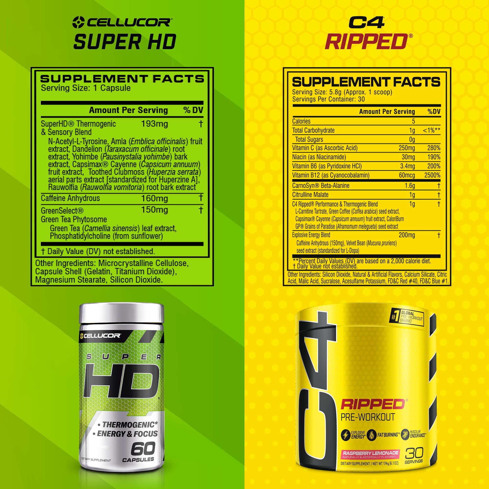 C4 Ripped & SuperHD, The Thermogenic Bundle, C4 Ripped Pre Workout Powder Cellucor uk supplements