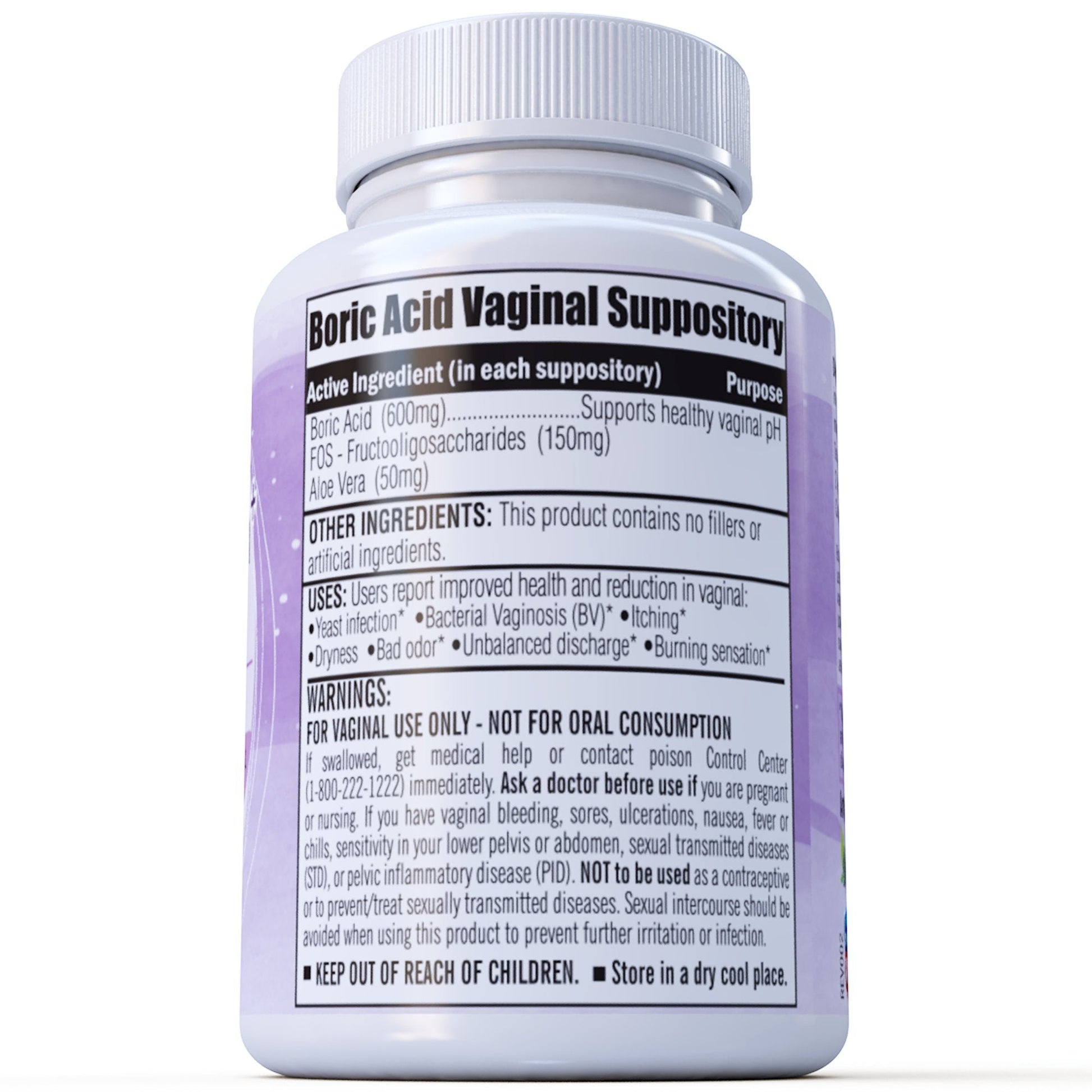 Boric Acid Vaginal Suppositories Plus Aloe Vera & FOS Probiotic Enhancer 800mg/, 30 Count All Natural N' More uk supplements
