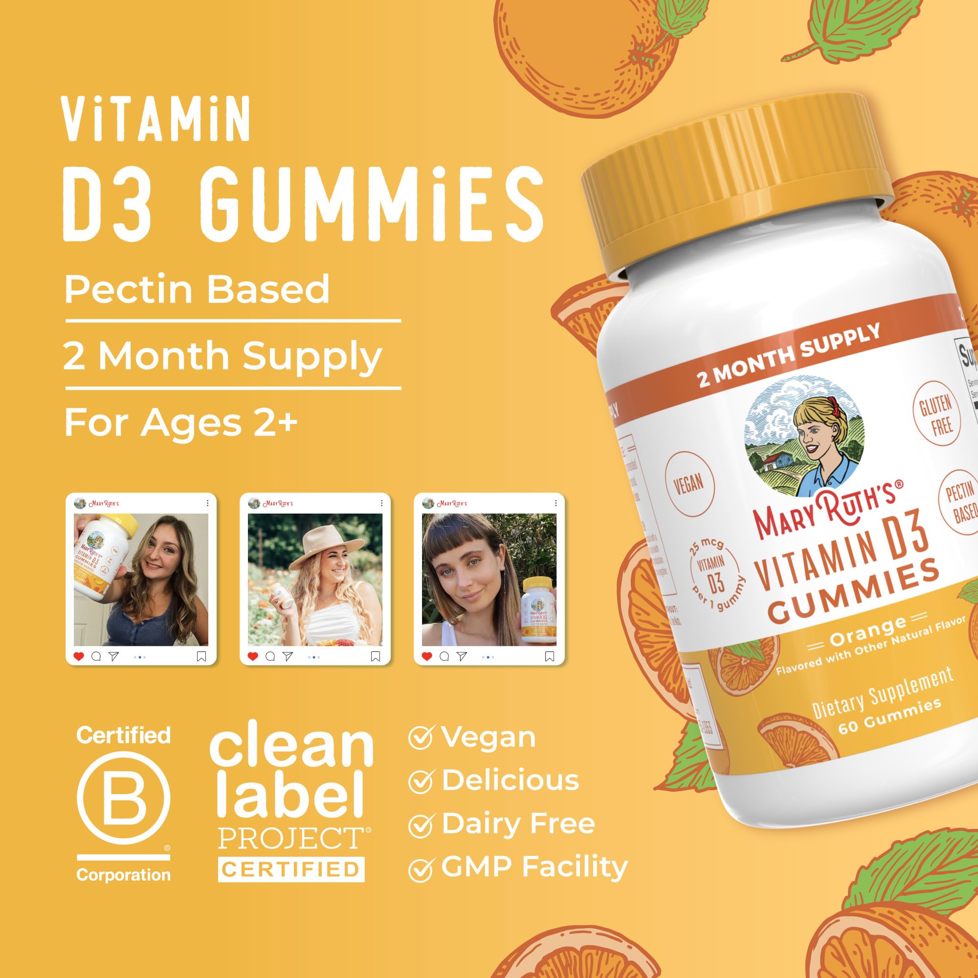 MaryRuth Organics Vitamin D3 Gummies | 2 Month Supply | Adults & Kids Vitamin D Gummy | Immune Support Supplement | VIT D3 1000IU for Bone Health&Muscle Function | Vegan | Non-GMO | Gluten Free | 60 MARYRUTH'S uk supplements