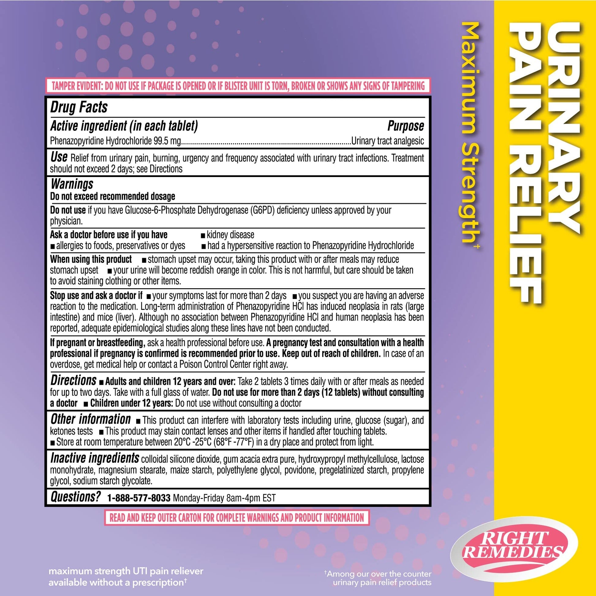 RIGHT REMEDIES Urinary Pain Relief Phenazopyridine HCl 99.5mg Tablets | Maximum Strength OTC for Fast Relief of UTI Pain, Burning and Bladder discomfort | Generic AZO Maximum Strength (72 Count) RIGHT REMEDIES uk supplements