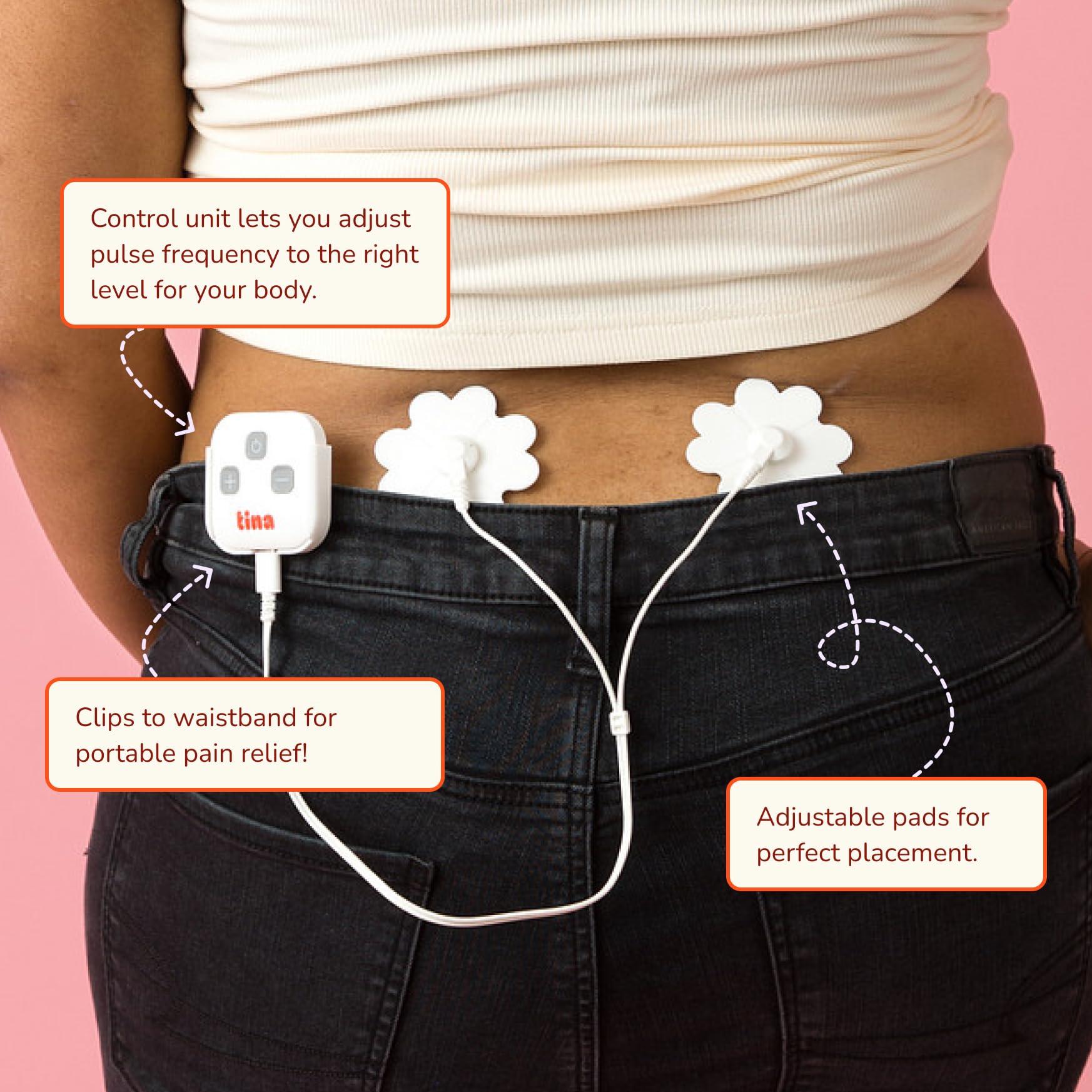 Tensie | Portable Period Pain Relief Device | 30 Gentle, Adjustable Levels for Drug-Free Menstrual Cramp or Lower Back Pain Relief | 10-Hour Battery Life, Rechargeable | Instant Period Cramp Relief TINA uk supplements