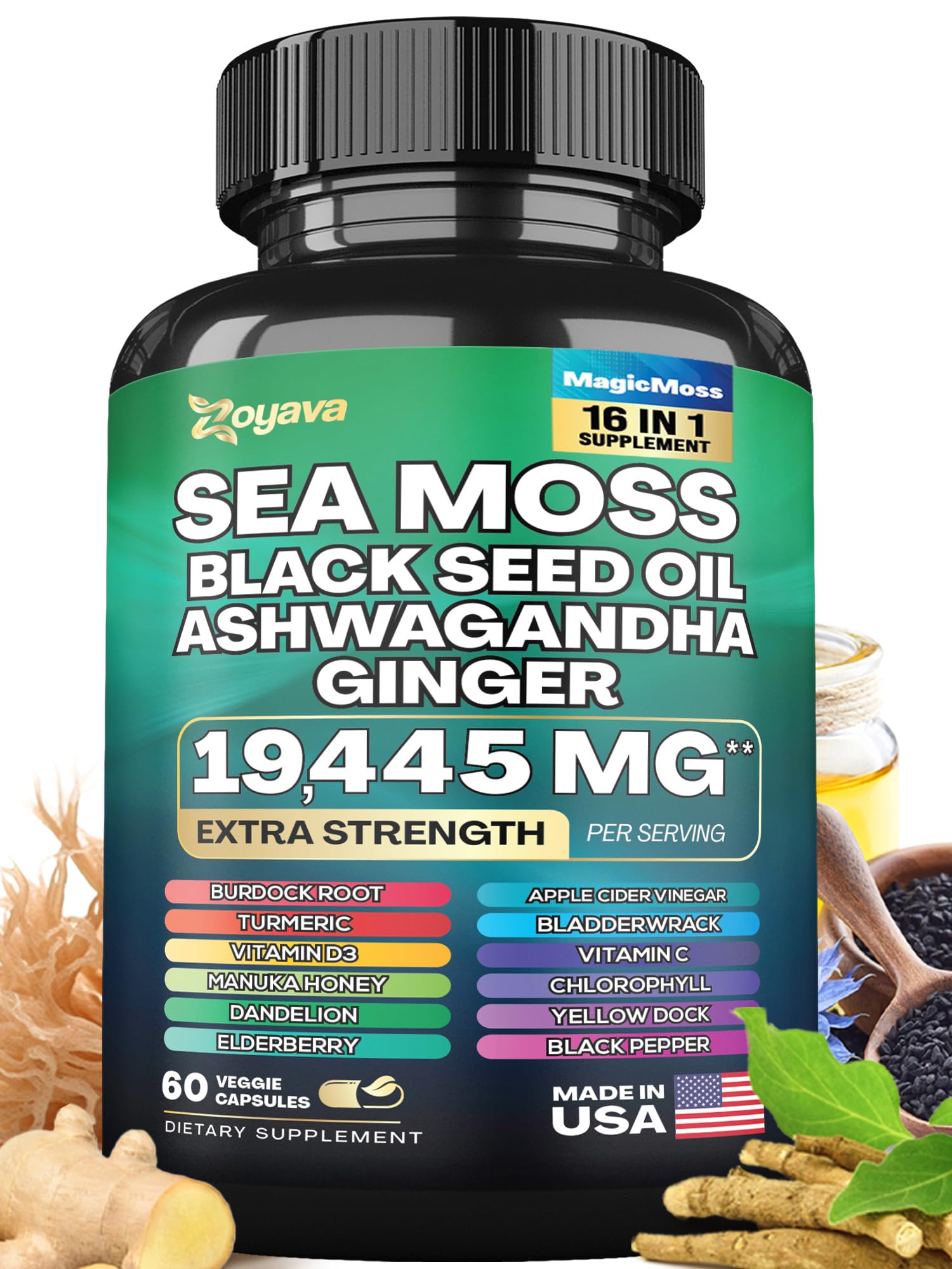 Zoyava Magic Moss Blend Sea Moss 7000mg Ashwagandha 2000mg Black Seed Oil Zoyava uk supplements