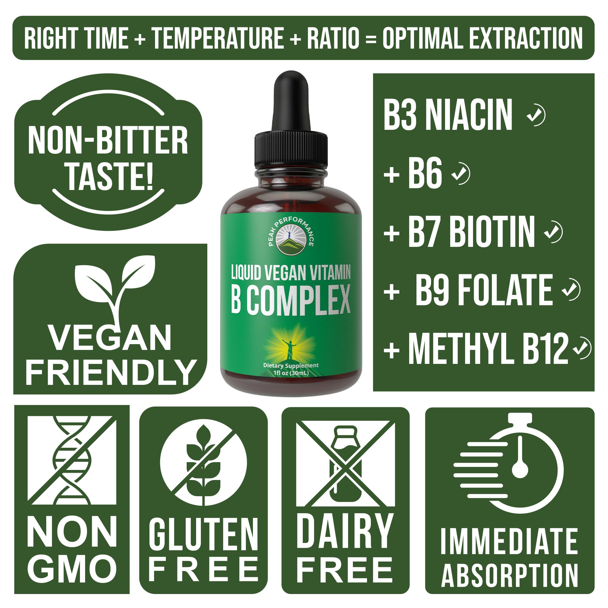 B Complex Liquid Drops Vegan Supplement. Best 5 B Vitamins with B3 Niacin, B6, B7 Biotin, B9 Folate, Methylcobalamin B12. B-Complex for Hair, Skin Nails, Energy. for Adults, Men, Women Peak Performance uk supplements