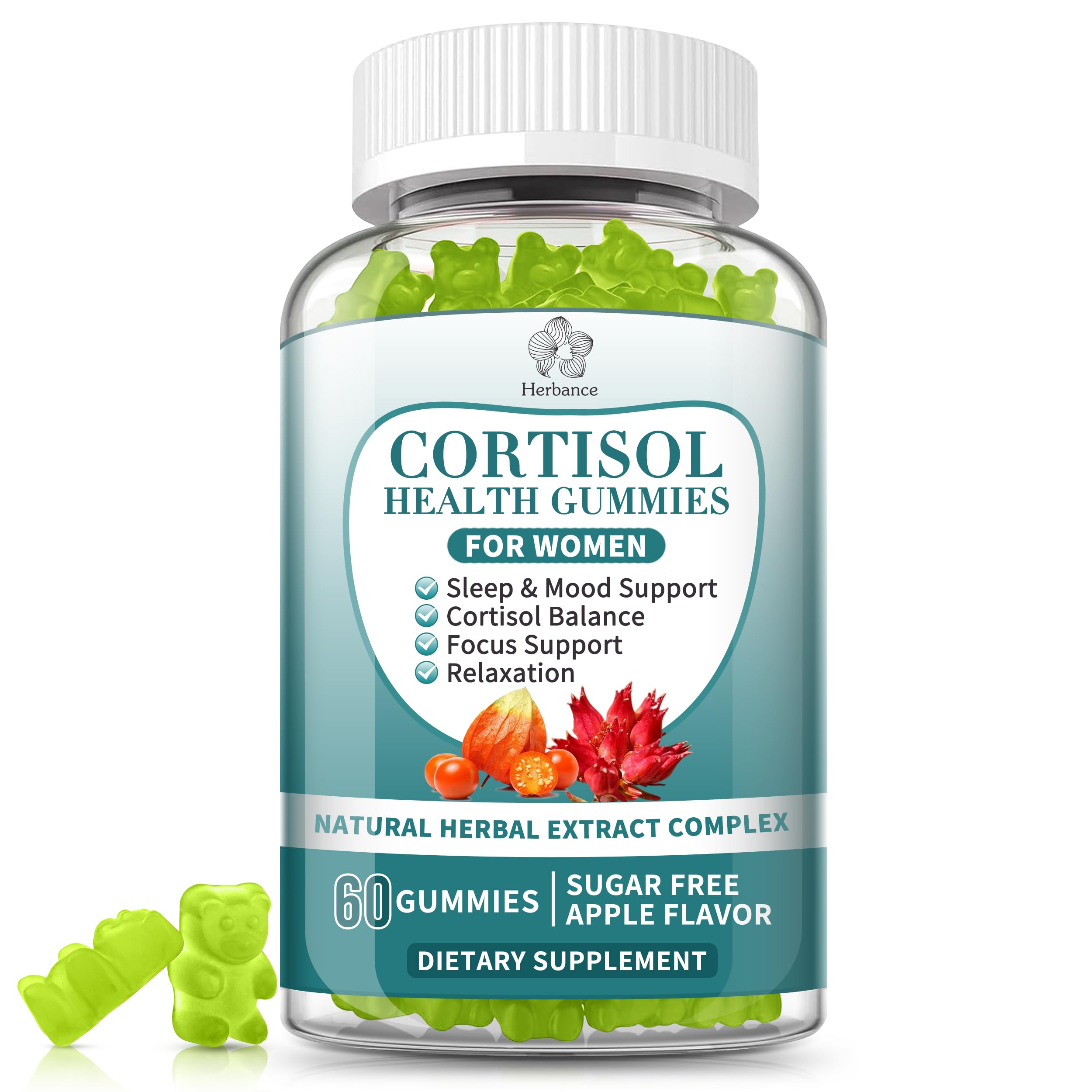 Cortisol Supplements Gummies for Women, Cortisol Reducer w.Ashwagandha Rhodiola Rosea Magnesium L-Theanine Phosphatidylserine Black Peper, Hormone Balanced & Lower Cortisol - 30 Day Vegan Supply Herbance uk supplements