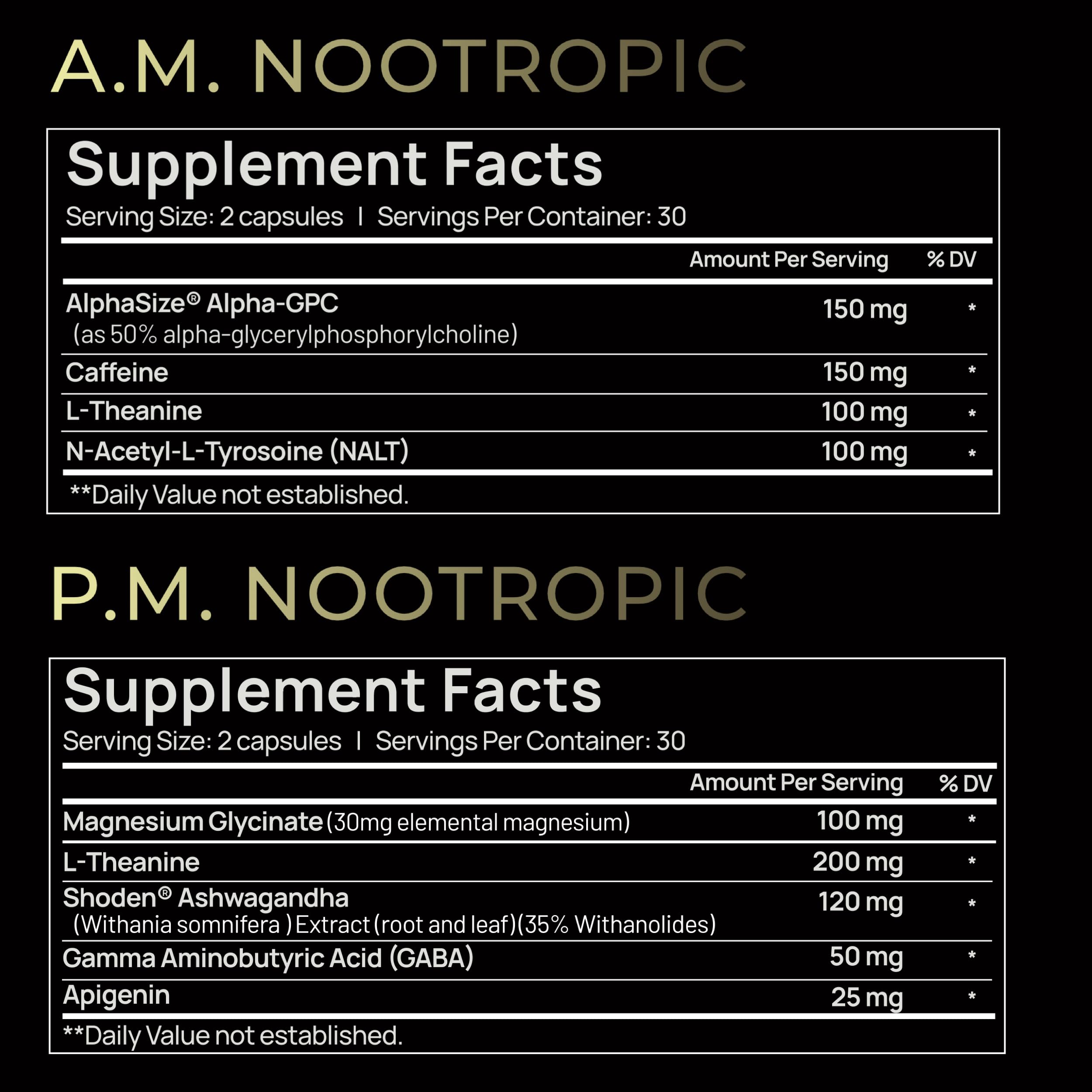 AMPM Nootropic Total Focus + Calm 9X Strength w. Caffeine, L-Theanine, Alpha GPC, L-Tyrosine, Ashwagandha - X-Release Energy Pills Nootropics Brain Support Supplements for Memory and Focus Supplement TERRA ELMNT uk supplements