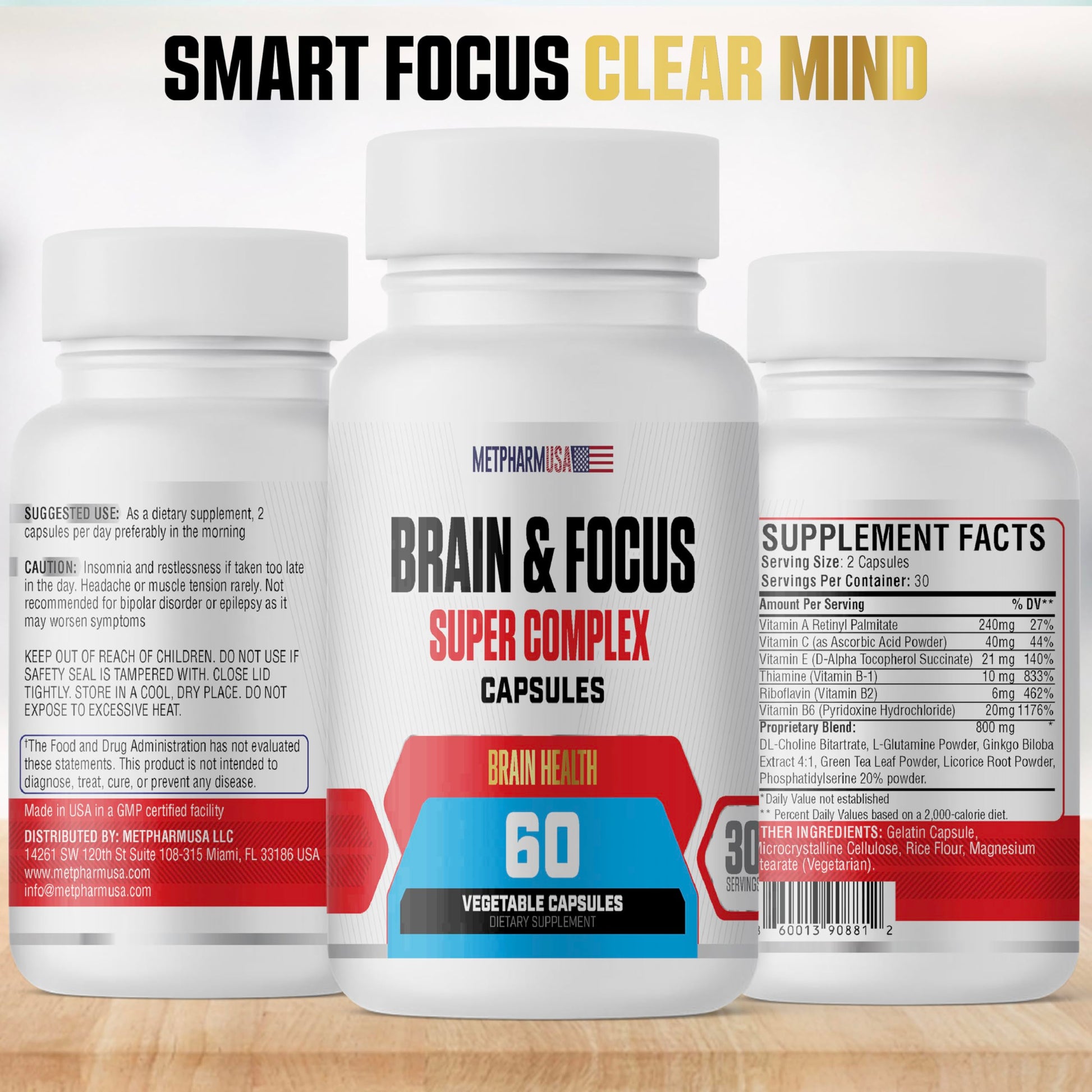 MetpharmUSA Brain & Focus Nootropic Super Complex Supplement for Brain Support and Performance, Improved Focus Memory and Mental Performance MetpharmUSA uk supplements