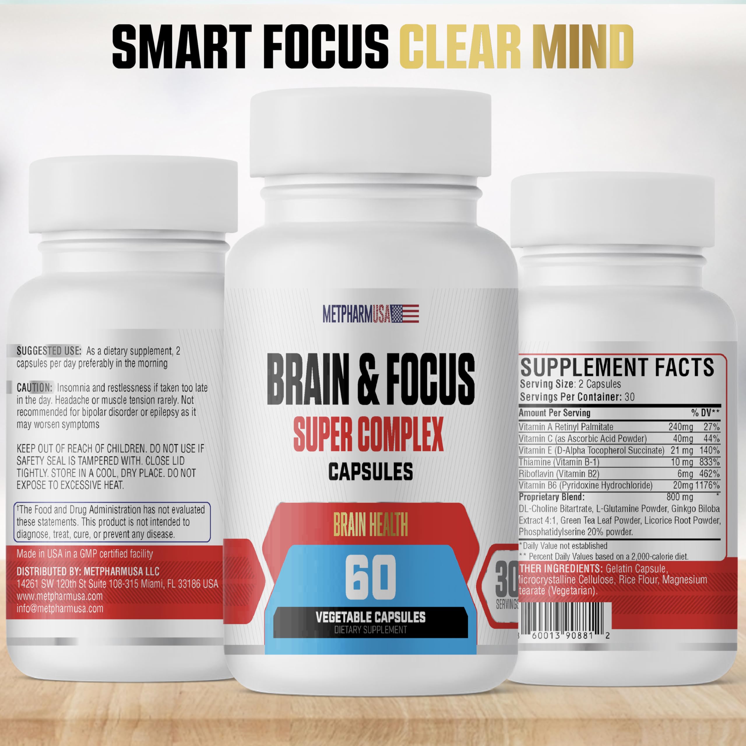 MetpharmUSA Brain & Focus Nootropic Super Complex Supplement for Brain Support and Performance, Improved Focus Memory and Mental Performance MetpharmUSA uk supplements