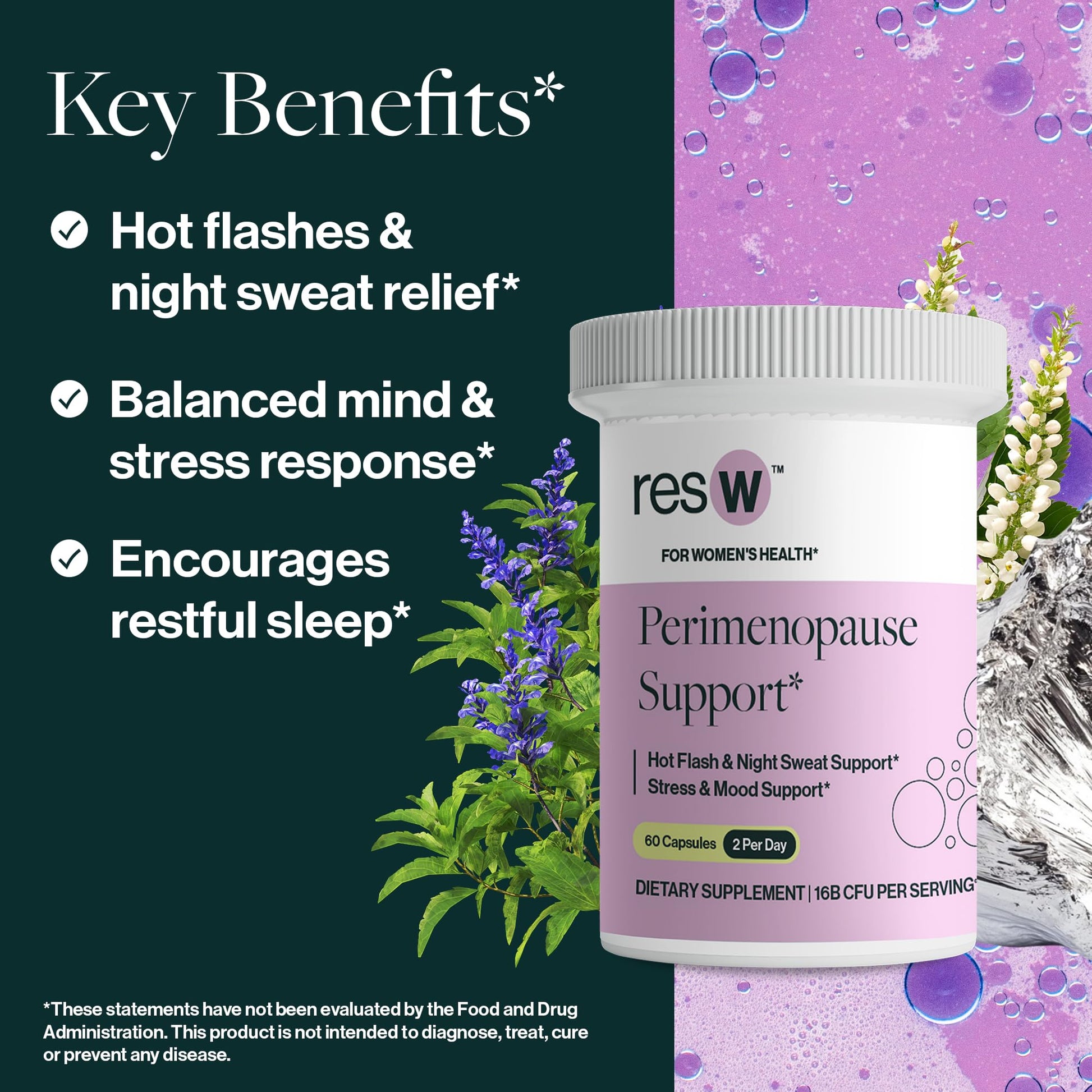 resW Perimenopause Postbiotic Supplement for Women - Hot Flash Support, Night Sweat Relief, Hormone Free, Vegan, Gluten Free, Non GMO, Plant Based Gut Health Support - 60 Capsules ResBiotic uk supplements