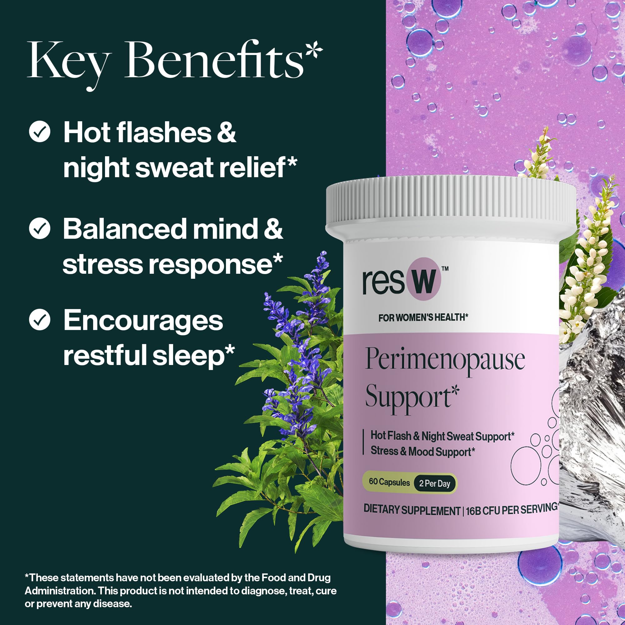 resW Perimenopause Postbiotic Supplement for Women - Hot Flash Support, Night Sweat Relief, Hormone Free, Vegan, Gluten Free, Non GMO, Plant Based Gut Health Support - 60 Capsules ResBiotic uk supplements