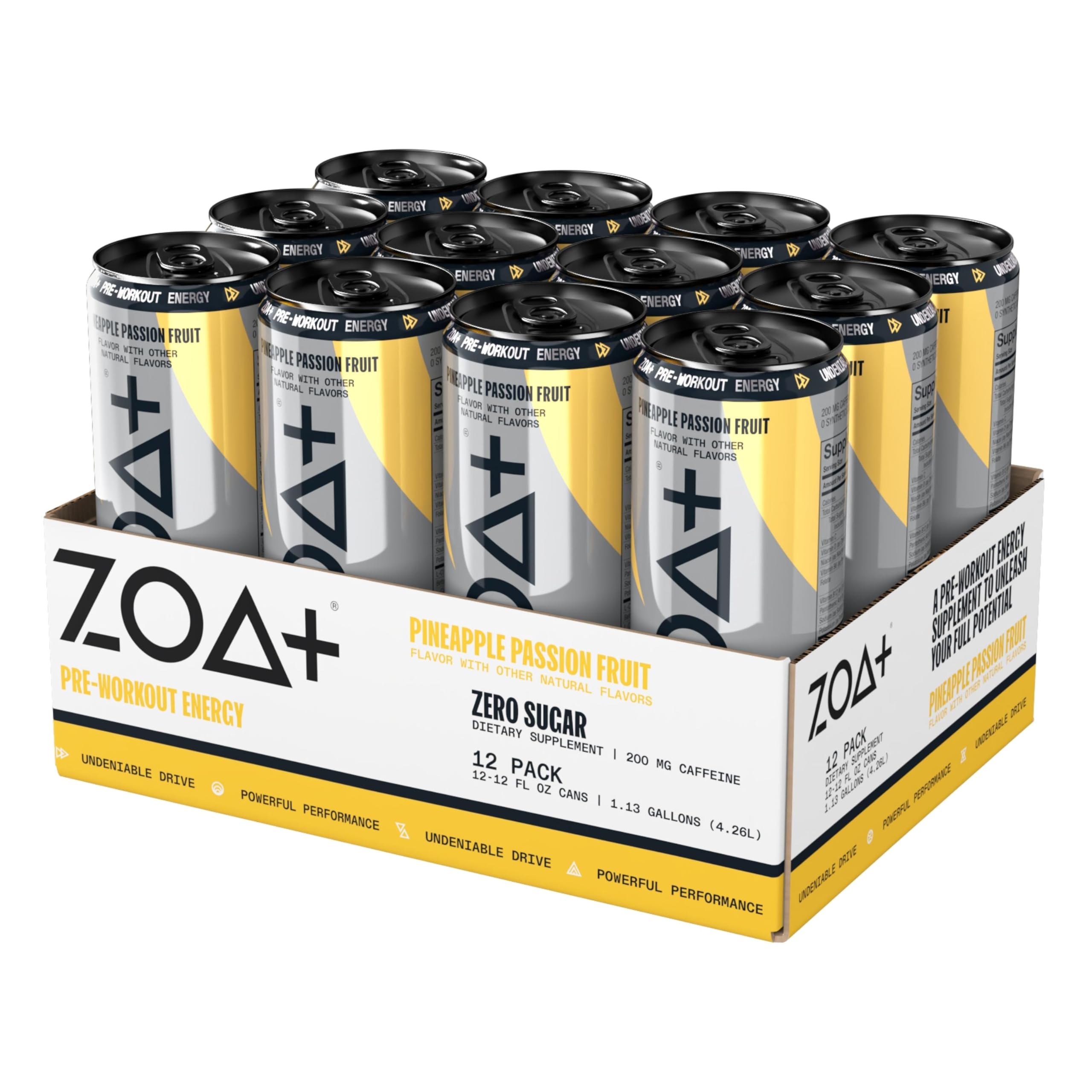 ZOA+ Pre-Workout Sugar-Free Energy Drink, Pineapple Passionfruit - Zero Sugar ZOA uk supplements