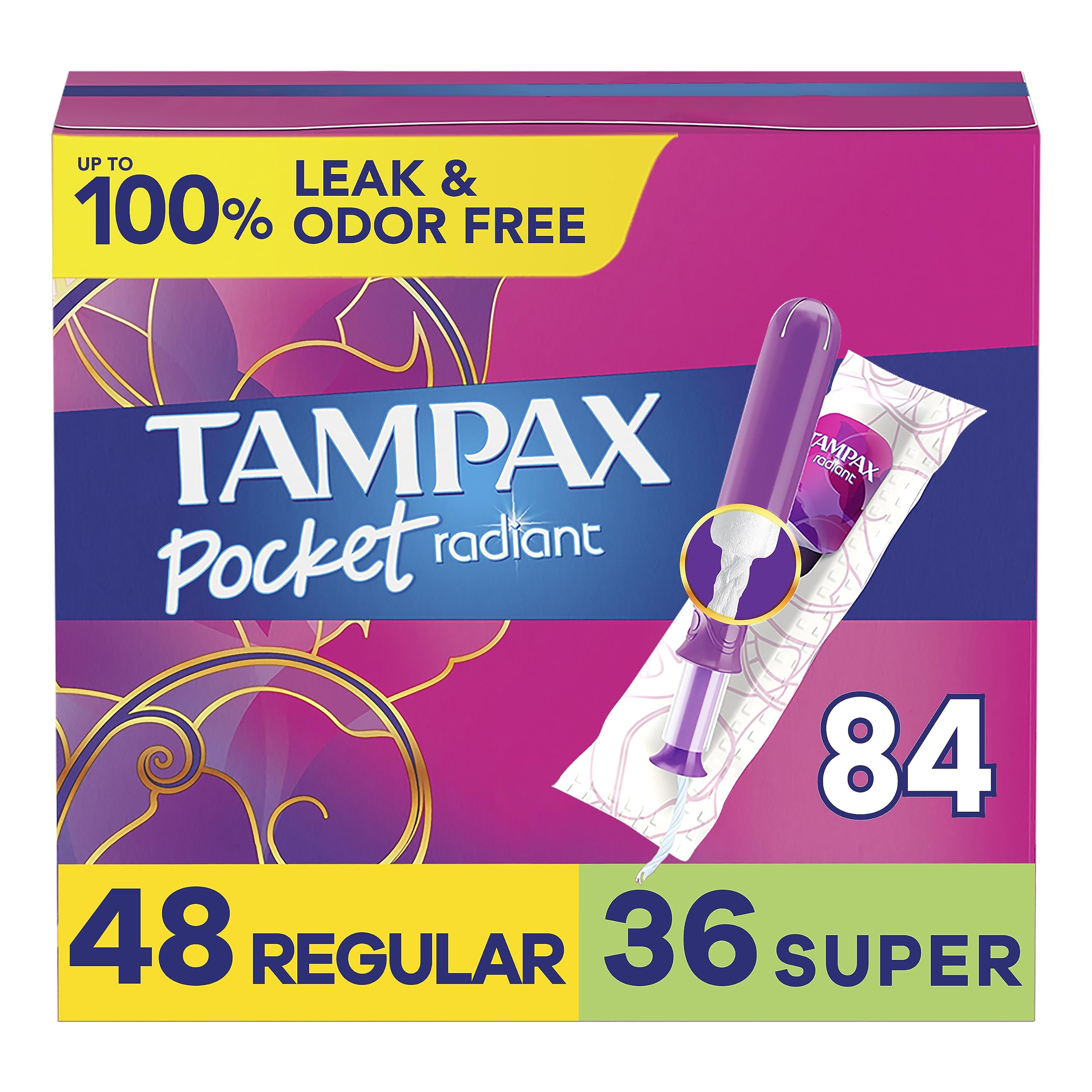 Tampax Pocket Radiant Compact Tampons Multi Pack, Regular/Super Absorbency with BPA-Free Tampax uk supplements