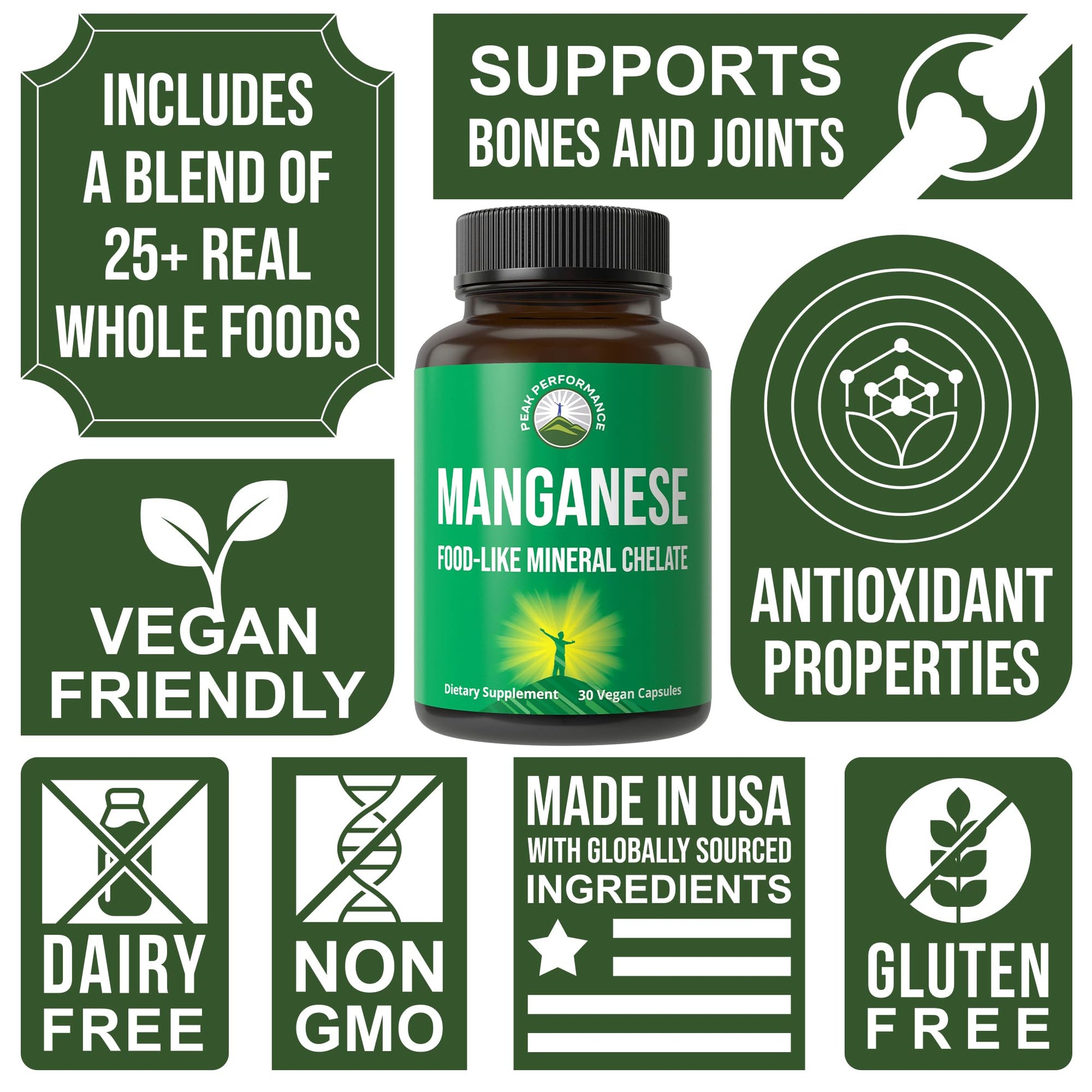 Manganese Supplement Food Like Mineral Chelated for Superior Absorption with Whole Food Blend of 25+ Fruits & Vegetables. Pure Trace Mineral Capsules for Connective Tissue, Bone Health, Enzyme Support Peak Performance uk supplements