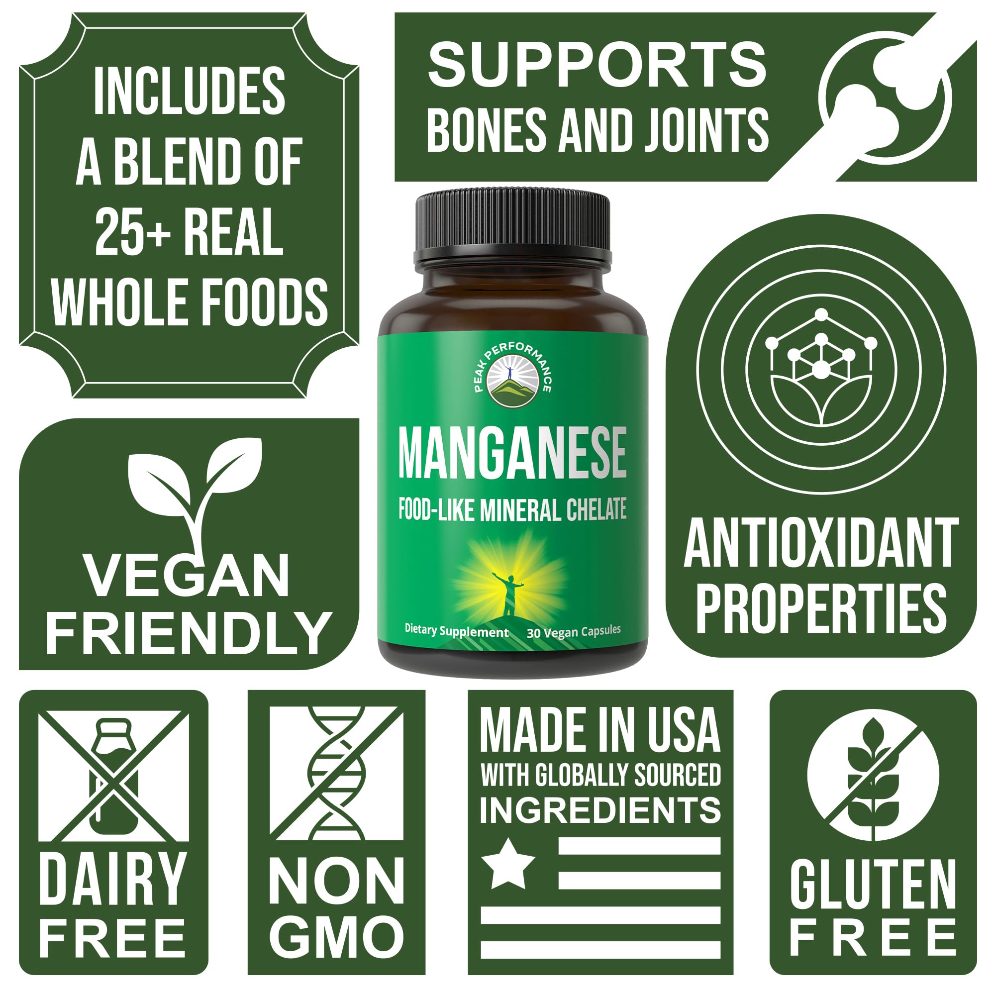 Manganese Supplement Food Like Mineral Chelated for Superior Absorption with Whole Food Blend of 25+ Fruits & Vegetables. Pure Trace Mineral Capsules for Connective Tissue, Bone Health, Enzyme Support Peak Performance uk supplements