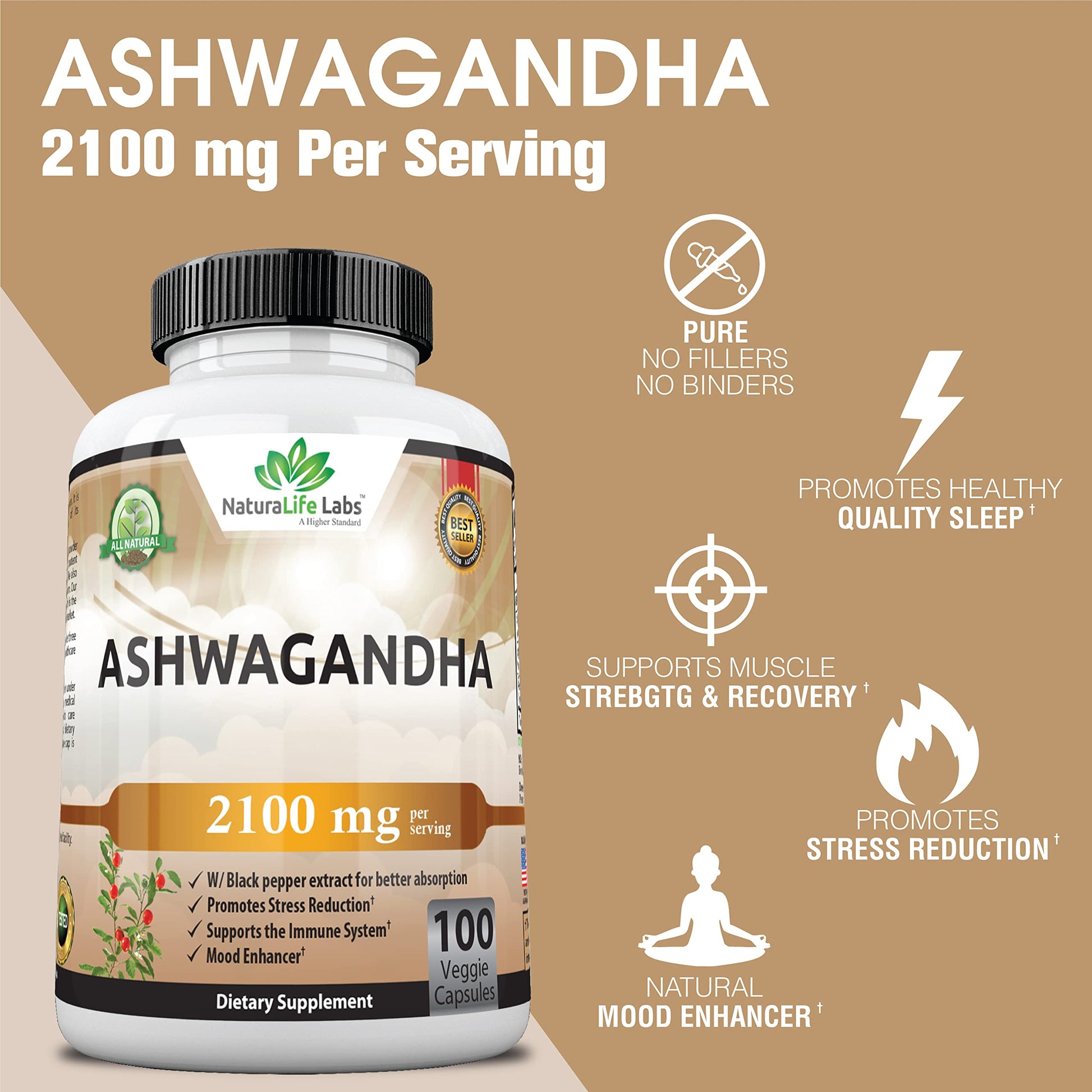 Organic Ashwagandha 2,100 mg - 100 Vegan Capsules Pure Organic Ashwagandha Powder NaturaLife Labs A Higher Standard uk supplements