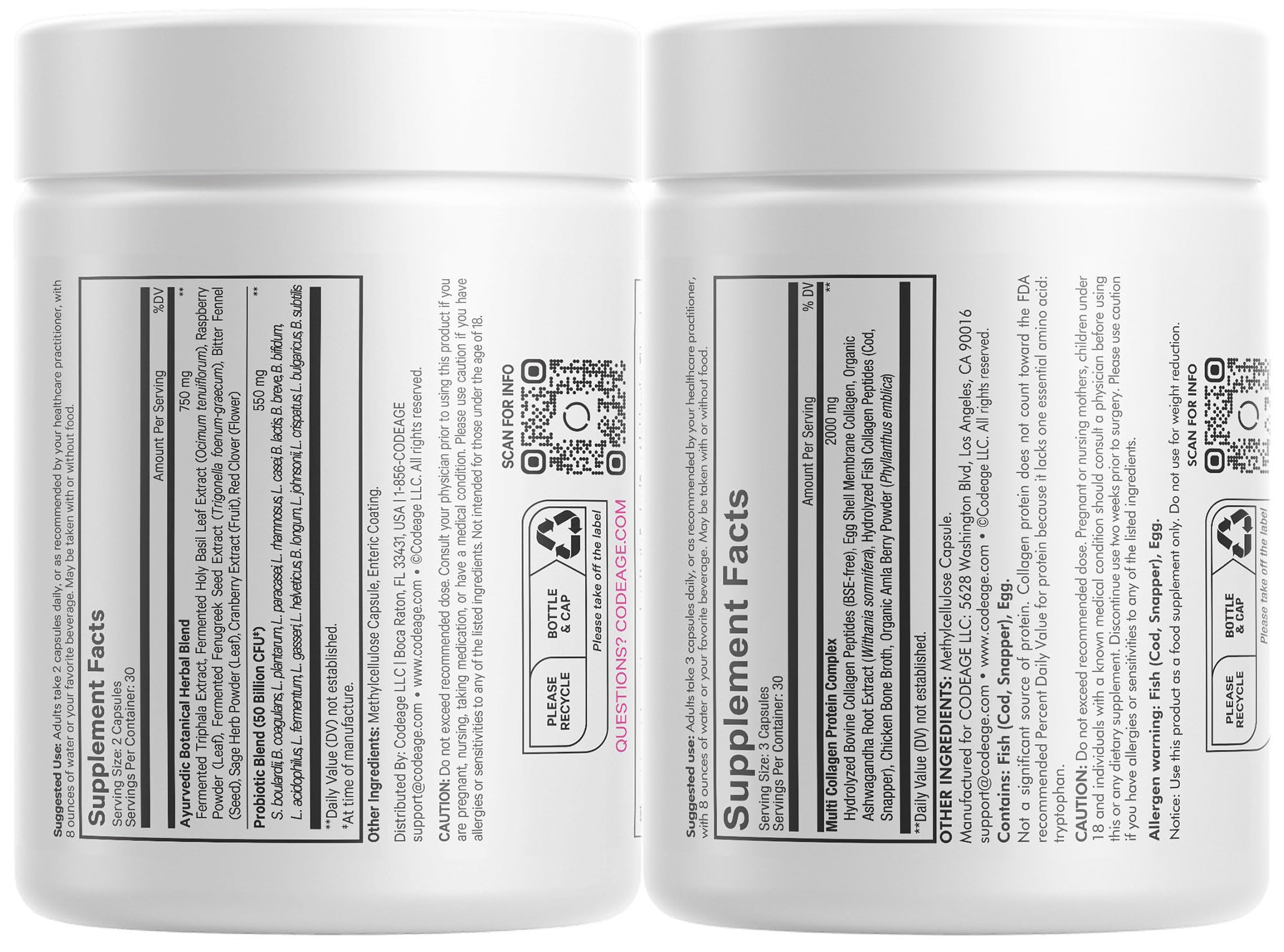 Codeage Multi Collagen Protein Capsules & Probiotics for Women Bundle | Multi Collagen Pills, Collagen Types I, II, II, V & X, 90 Count | Prebiotics & Probiotics for Women - Soy & Dairy Free, 60 Count Codeage uk supplements