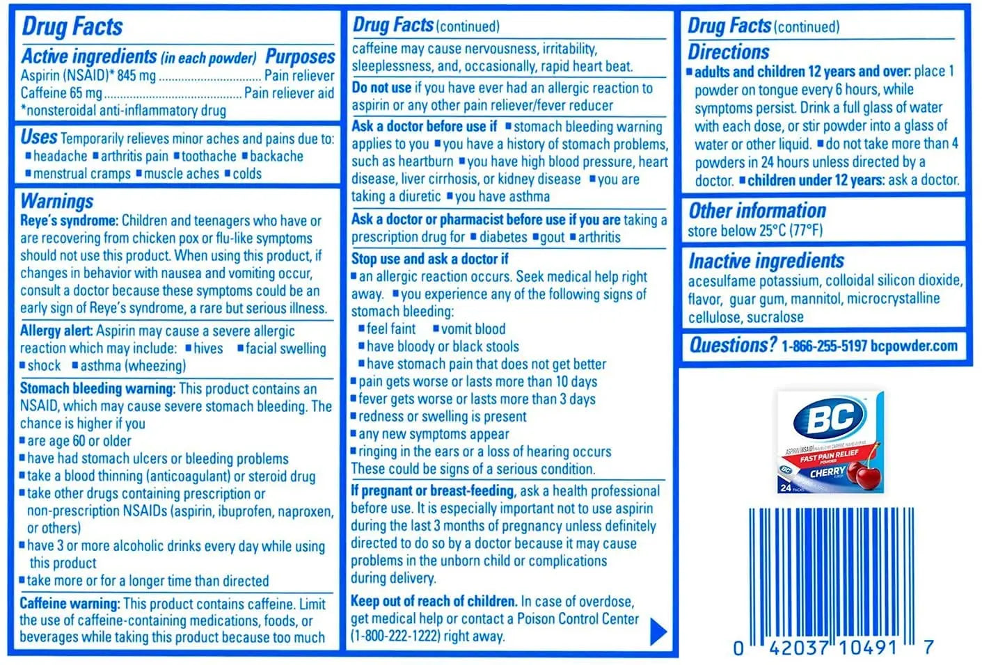 BC Powder Pain Reliever, Cherry Flavor Aspirin Dissolve Packs, 24 Count Powder Packets (6 Pack) BC uk supplements