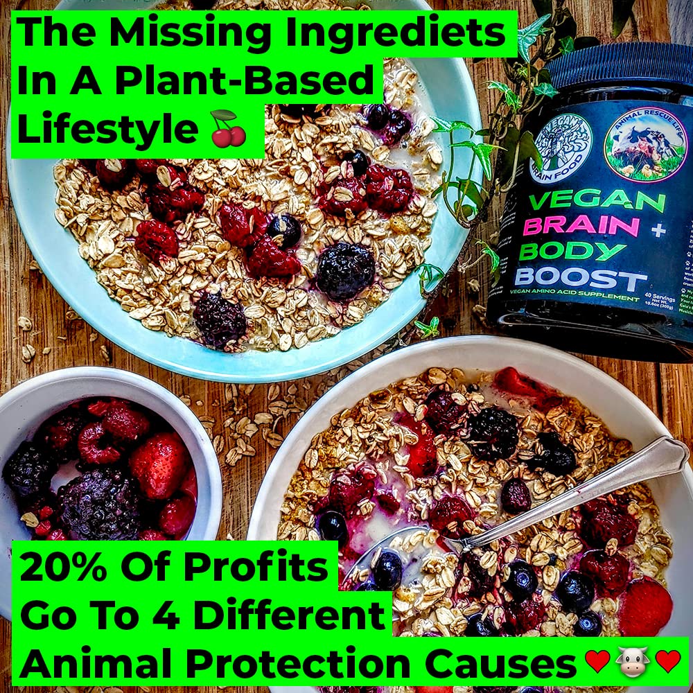 Vegan Brain & Body Boost: The Cherry On Top of A Plant-Based Lifestyle | Working Intelligence | Anti-Aging | Physical Fitness | Vegan Amino Acids - Creatine, Taurine & Beta Alanine | 40 Servings/300g Vegan Brain Food uk supplements