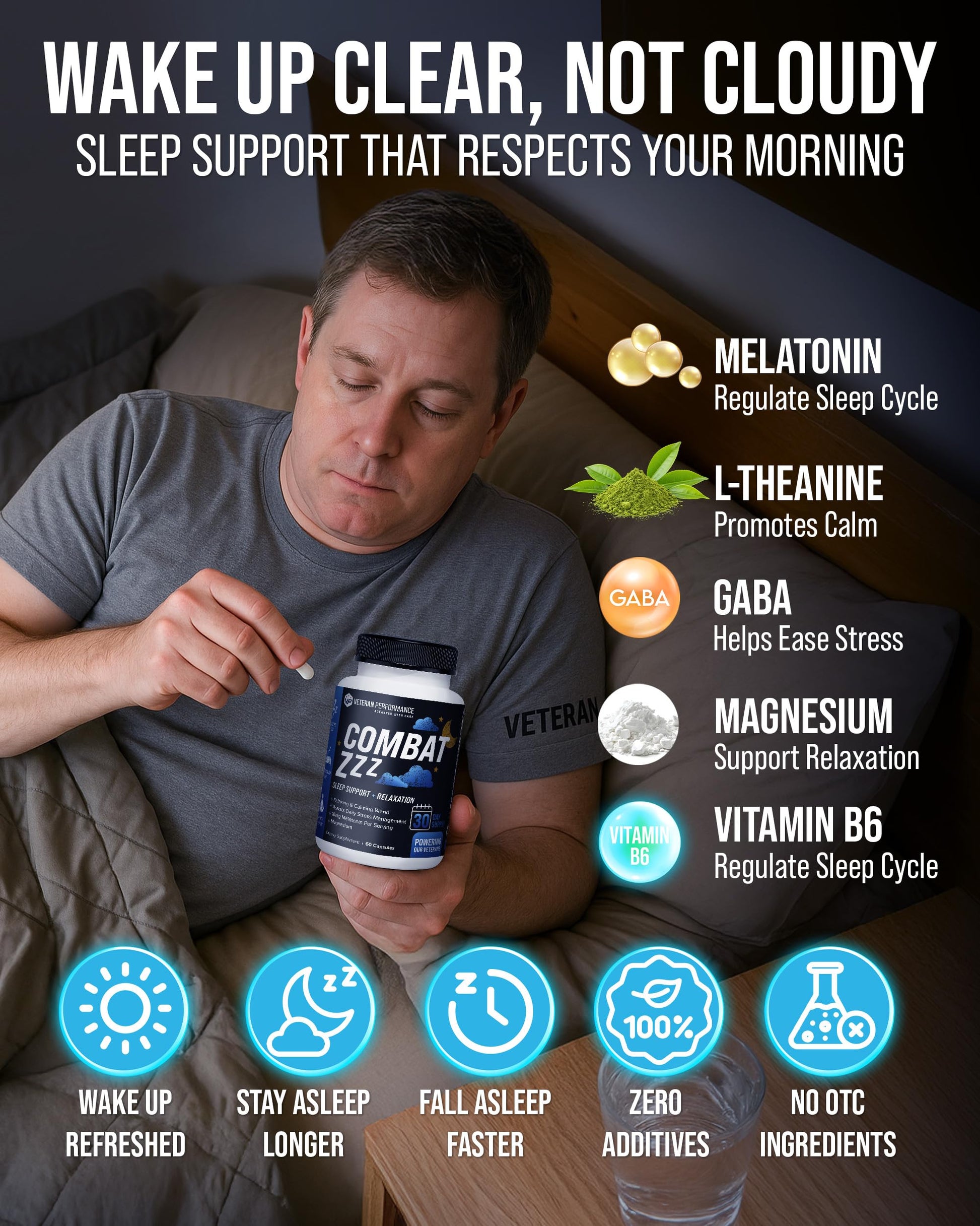 Combat ZZZ 4-in-1 Sleep Aid with Melatonin, Magnesium & L-Theanine – Non-Groggy Formula for Deep Sleep & Restful Recovery – Veteran-Founded, Made in USA (60 Capsules) | Sleep Aid for Adults Veteran Performance uk supplements