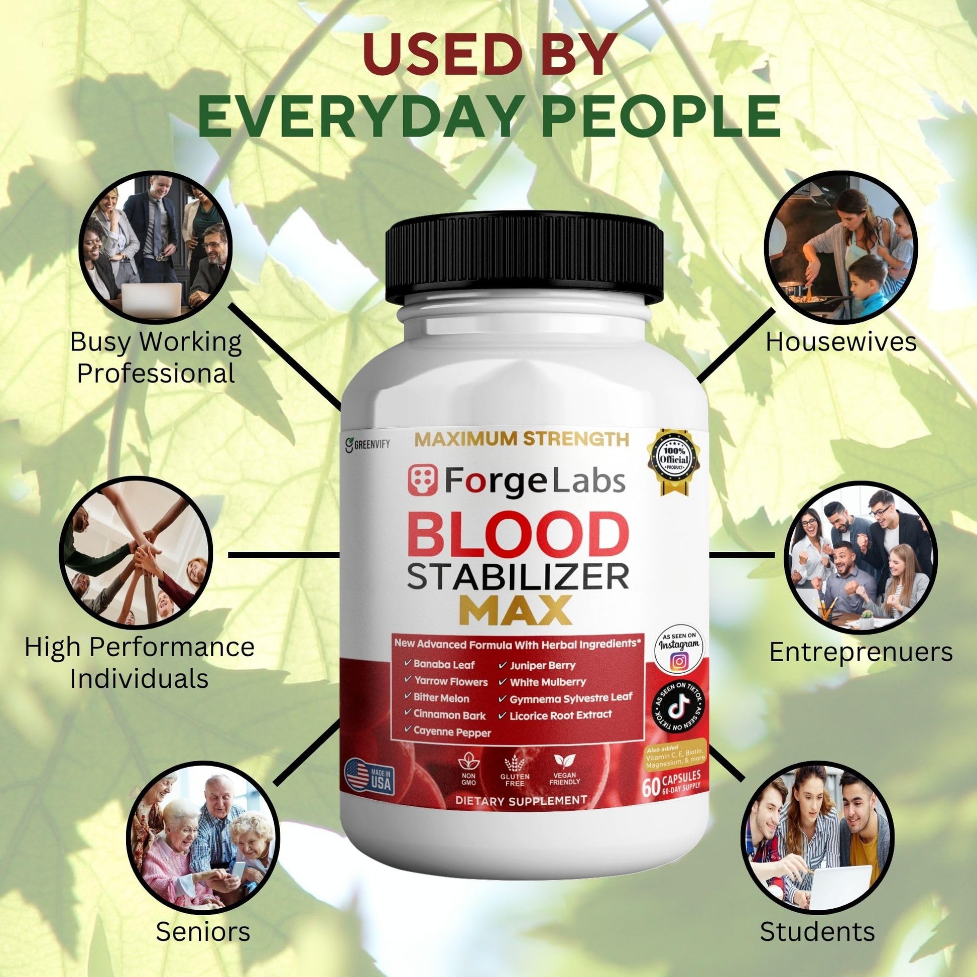 GREENVIFY ForgeLabs Blood Stabilizer Max, Maximum Strength Dietary Supplement, 60 Veggie Capsules, with Banaba Leaf, Juniper Berry, White Mulberry. (1) GREENVIFY uk supplements