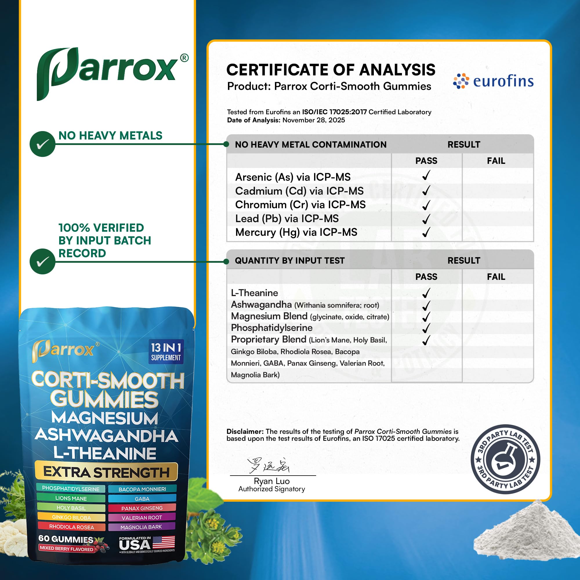 Parrox Corti-Smooth Cortisol Support Gummies with Magnesium, L-Theanine, Ashwagandha, Phosphatidylserine, Bacopa Monnieri, Lions Mane, Ginkgo Biloba, Valerian Root (60 Gummies - Mixed Berry Flavor) Parrox uk supplements