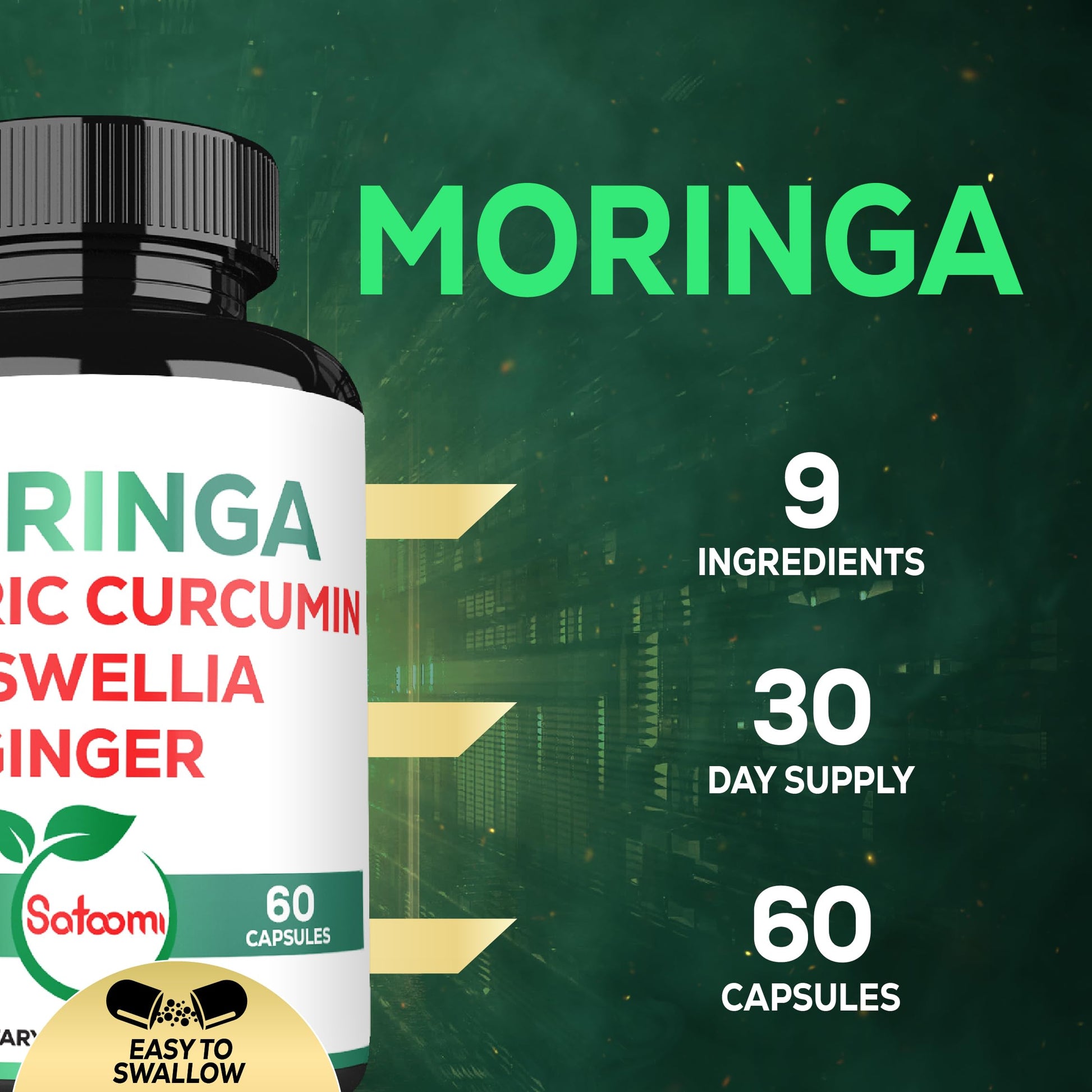 Satoomi 9in1 Moringa Capsules - Featuring Moringa, Turmeric, Boswellia, Ginger, Ashwagandha, Ceylon Cinnamon and Milk Thistle, and Resveratrol | Support Mood, Heart & Overall Health - 60 Count Satoomi uk supplements