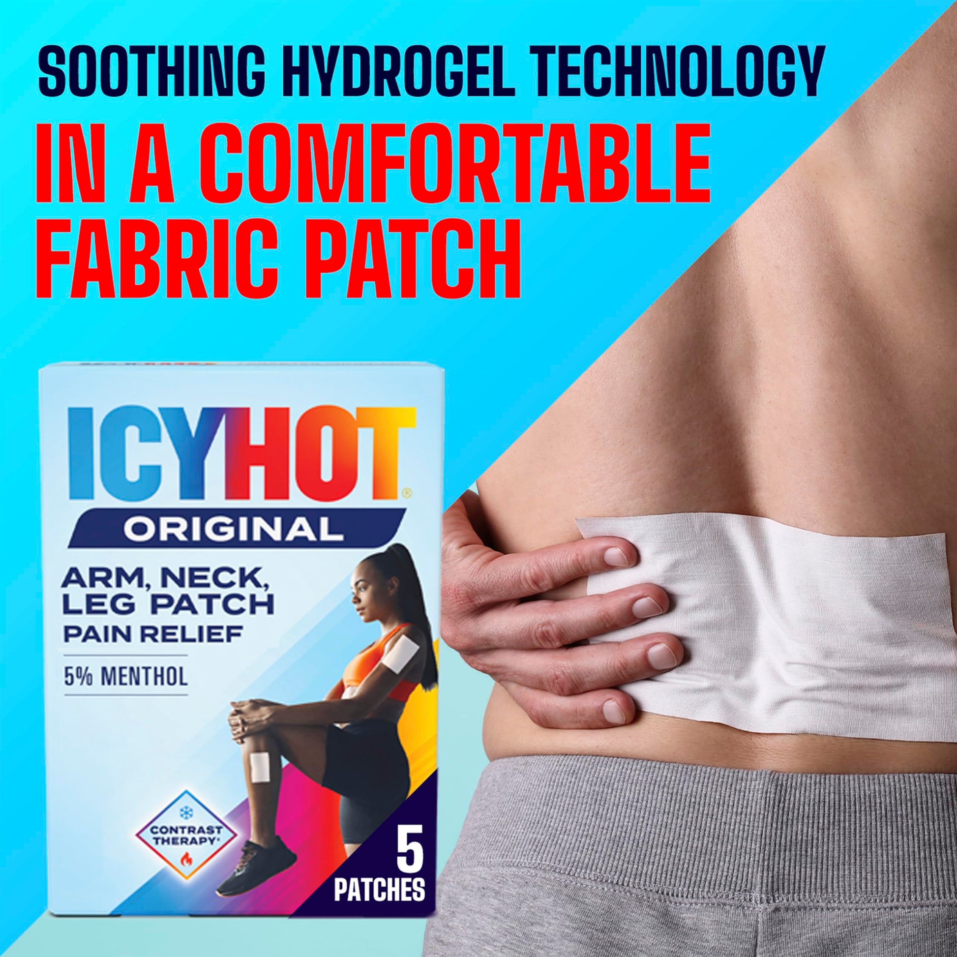 Icy Hot Original Pain Relief Patch, Medium Size Fabric Patches for Arm, Neck and Leg with Menthol 5%, Ice and Heat Contrast Therapy for Backaches, Joints, Muscle Strains and Arthritis, 5 ct. Icy Hot uk supplements