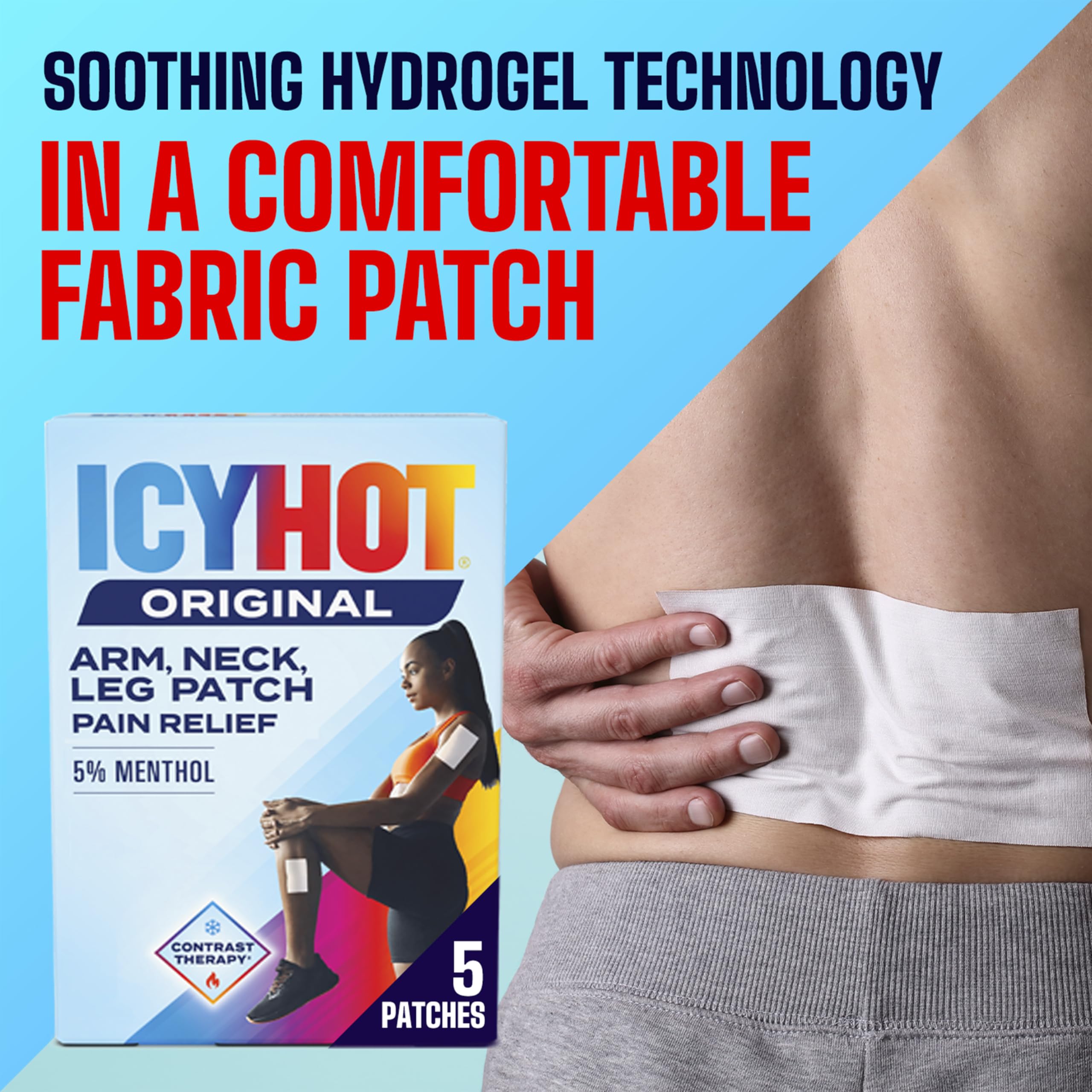 Icy Hot Original Pain Relief Patch, Medium Size Fabric Patches for Arm, Neck and Leg with Menthol 5%, Ice and Heat Contrast Therapy for Backaches, Joints, Muscle Strains and Arthritis, 5 ct. Icy Hot uk supplements