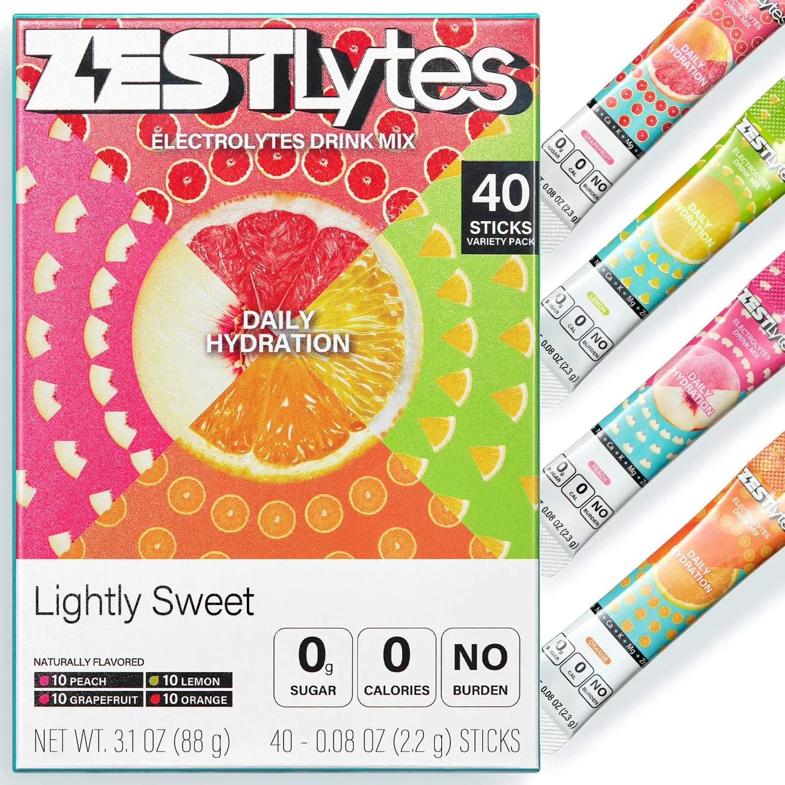 ZestLytes 40 Sticks Low Sodium Sugar Free & 0 Calorie Electrolyte Hydration Packets, Lightly Sweet Electrolyte Powder Drink Mix, Liquid Daily IV Flavors | Lemon Orange Peach Grapefruit ZestLytes uk supplements