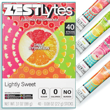 ZestLytes 40 Sticks Low Sodium Sugar Free & 0 Calorie Electrolyte Hydration Packets, Lightly Sweet Electrolyte Powder Drink Mix, Liquid Daily IV Flavors | Lemon Orange Peach Grapefruit ZestLytes uk supplements