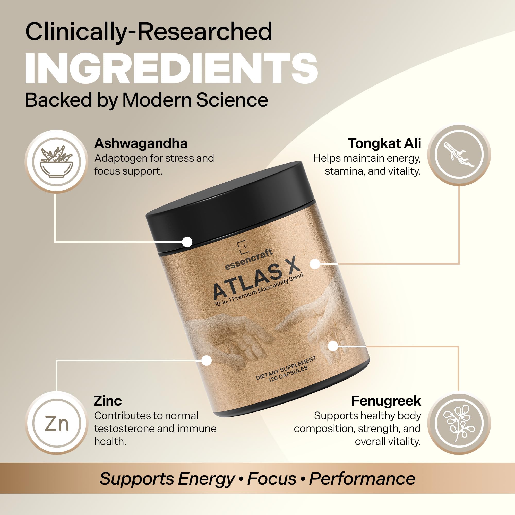 Essencraft Atlas X Testosterone Supplement for Men – 10-in-1 Natural Testosterone Booster & Muscle Booster w/Shilajit, Zinc, Tongkat Ali, & More (120 Capsules) Essencraft uk supplements