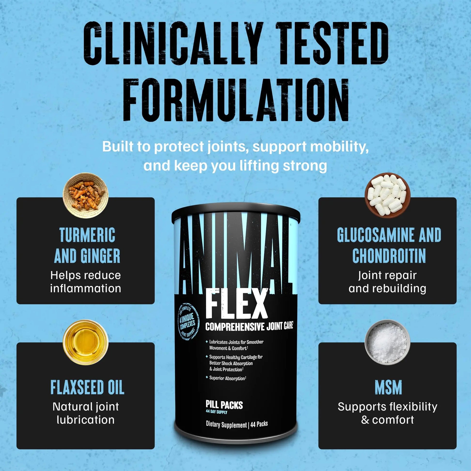Animal Flex - Glucosamine Chondroitin Joint Supplement for Women and Men Discomfort with Turmeric, MSM, Boswellia for Cartilage, Joint Health, Muscles, Back, Knees, Shoulder, and Hip, 44 Packs Animal uk supplements