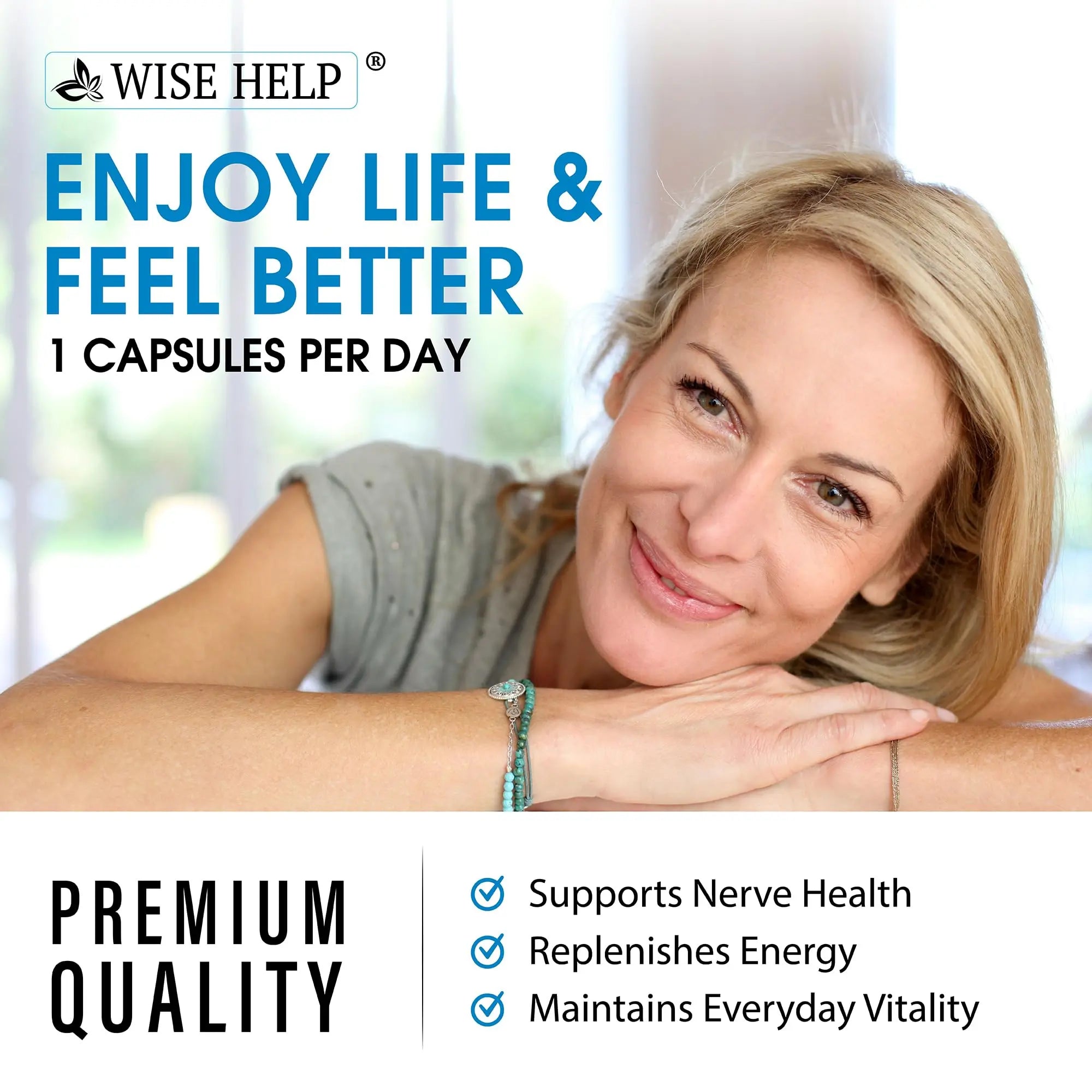 Neuropathy Support Natural Nerve Discomfort Relief - Made in USA - Nerve Antioxidant for Trigeminal Neuralgia, Diabetic & Peripheral Neuropathy - Hands, Neck, Feet & Toes Treatment Formula - 60 Caps WISEHELP uk supplements