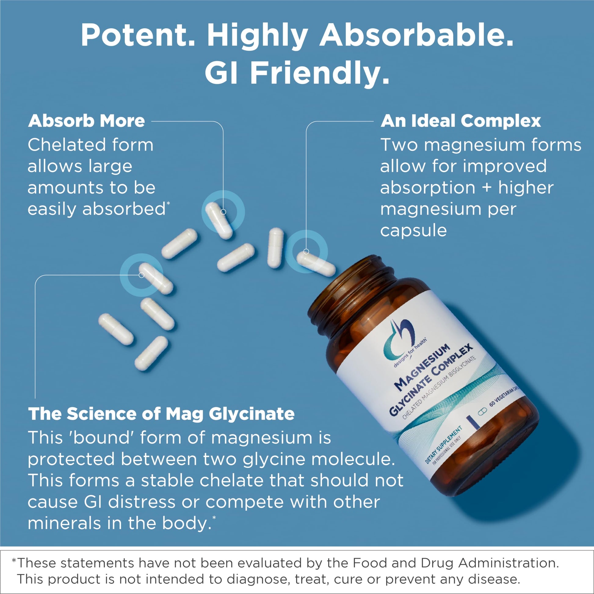 Designs for Health Magnesium Glycinate Complex - Chelated Magnesium Bisglycinate + High Absorption Magnesium for Calming & Sleep, Heart Health, Immune Support & Bone Strength - Vegan (120 Capsules) Designs for Health uk supplements
