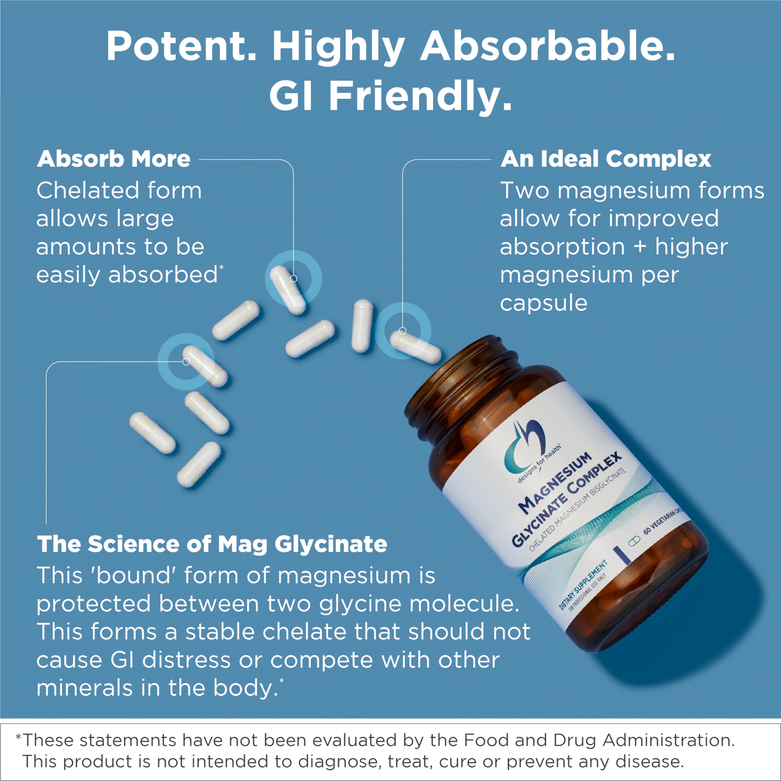 Designs for Health Magnesium Glycinate Complex - Chelated Magnesium Bisglycinate + High Absorption Magnesium for Calming & Sleep, Heart Health, Immune Support & Bone Strength - Vegan (120 Capsules) Designs for Health uk supplements