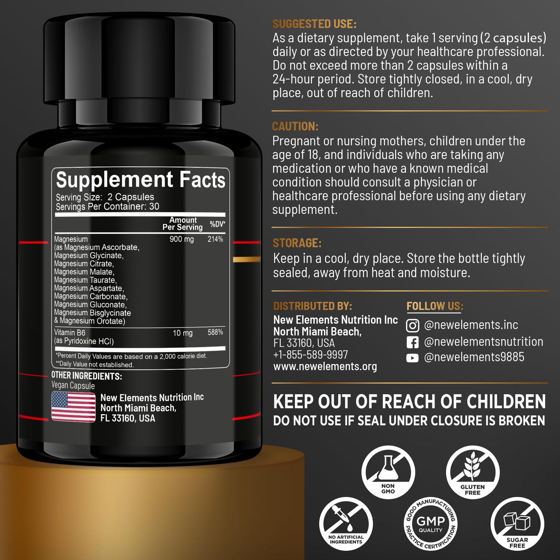Magnesium 10X Complex – 900mg Elemental Magnesium | Glycinate, Gluconate, Malate, Orotate, Carbonate, Asparate, Taurate, Citrate, Bisglycinate, Ascorbate + Vitamin B6 for Superior Absorption New Elements uk supplements