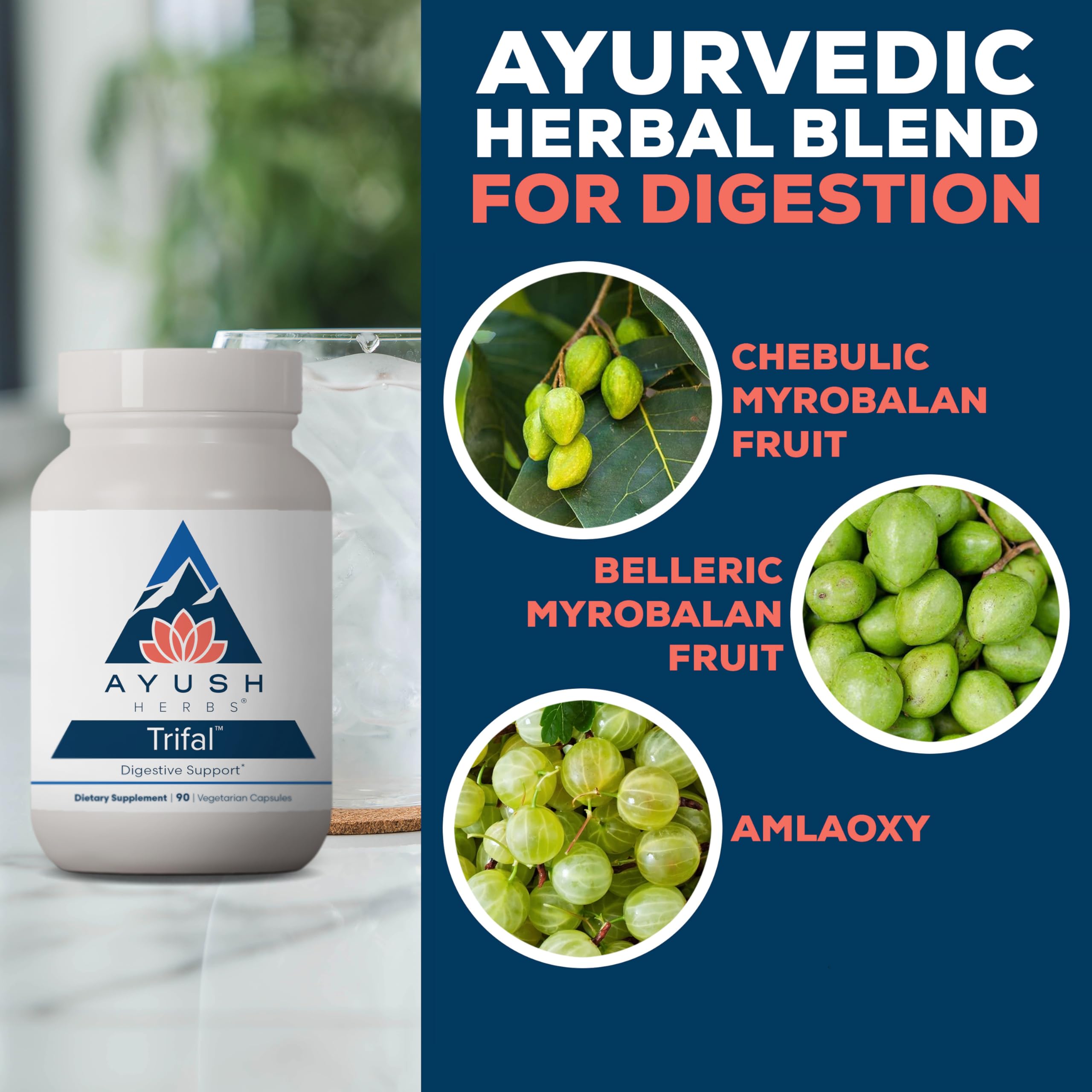 Ayush Herbs Trifal Digestive Support with Amla - Triphala Supplement for Women & Men, Promotes Balanced Digestion, Antioxidant Rich, Made with Organic Ingredients - 90 Vegetarian Capsules (1 Count) Ayush Herbs uk supplements