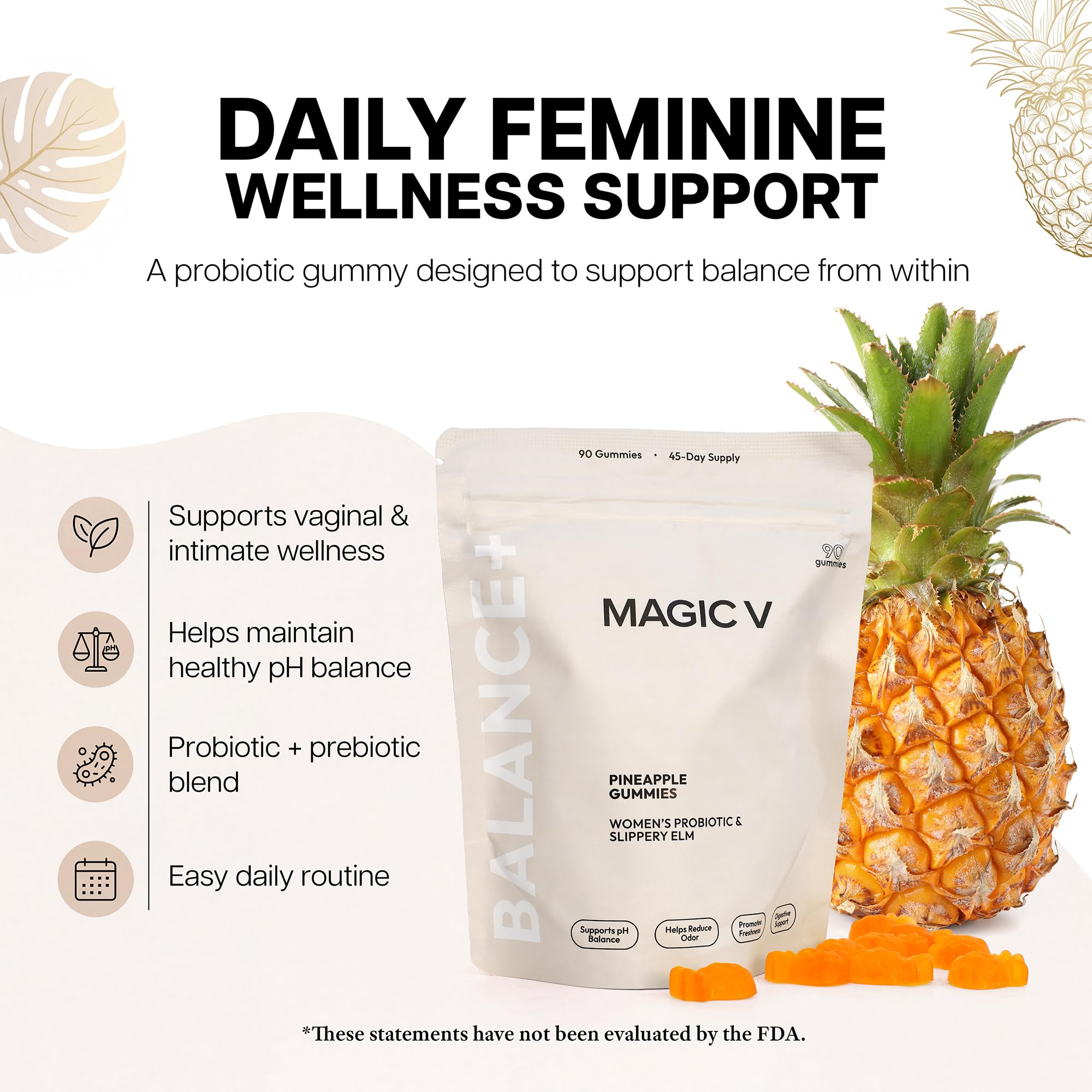 Magic V Care – Premium Feminine Balance Gummies – Women’s Wellness & pH Support – Vaginal Health, Immunity & Hormonal Balance – Vegan, Gluten-Free – Tropical Pineapple – 90 Gummies – 45 Servings Magic V Steam uk supplements