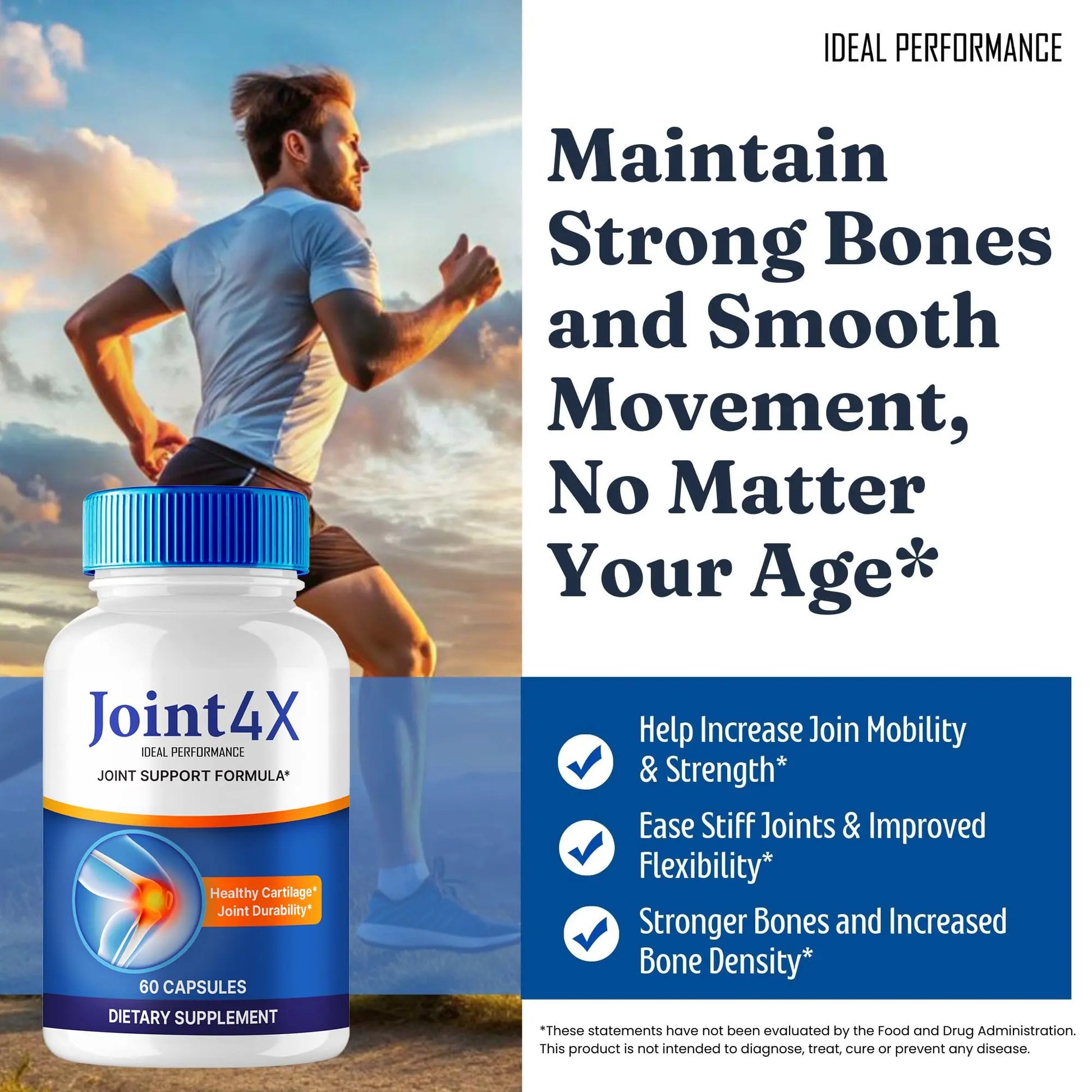 Joint4X Joint Support Capsules, Official Joint-4X Supplement Pills, All-Natural Formula to Fortify Bones and Bolster Flexibility - Maximum Strength, Joint 4X Pills Reviews (60 Capsules) IDEAL PERFORMANCE uk supplements