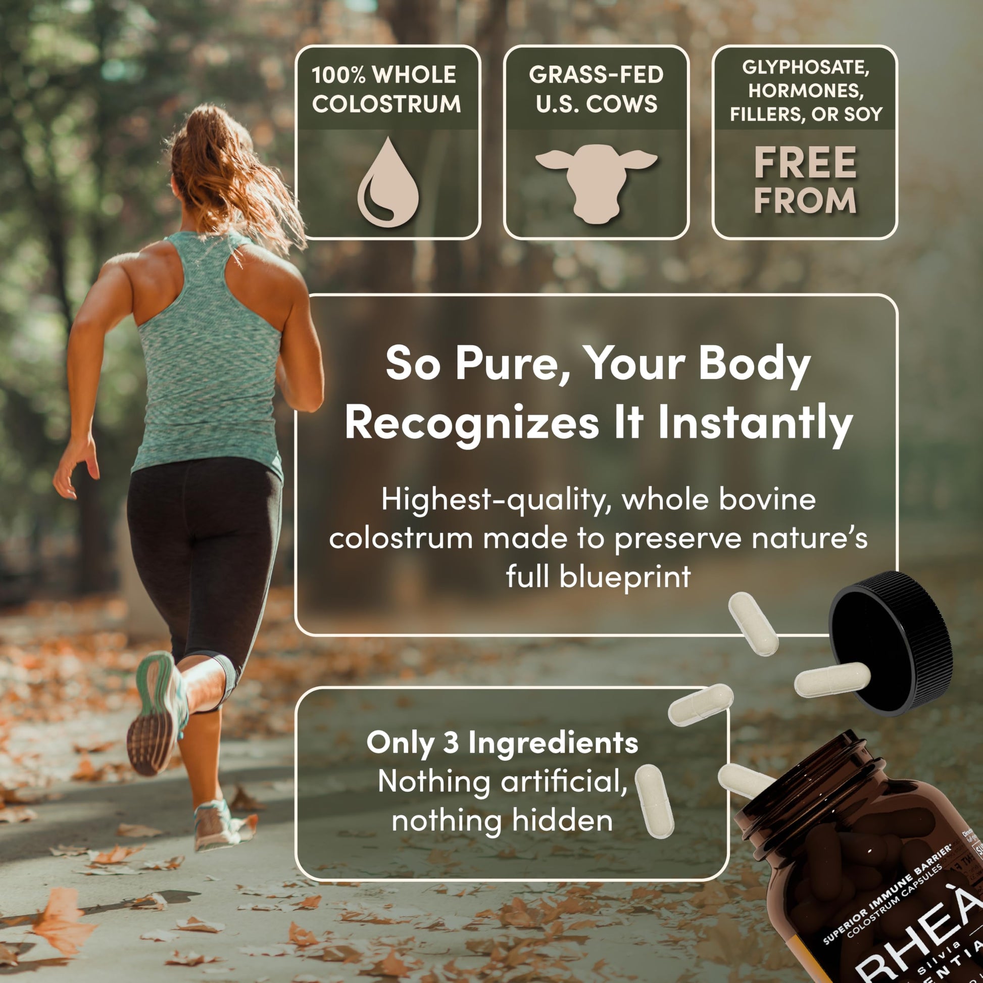 Rhea Bovine Colostrum Supplement for Women, Colostrum Capsules for Gut Health, Digestion, Bloating, Beauty, Immune Support, Bovine Colostrum for Humans, Colostrum Pills (60caps) RHEASILVIA uk supplements