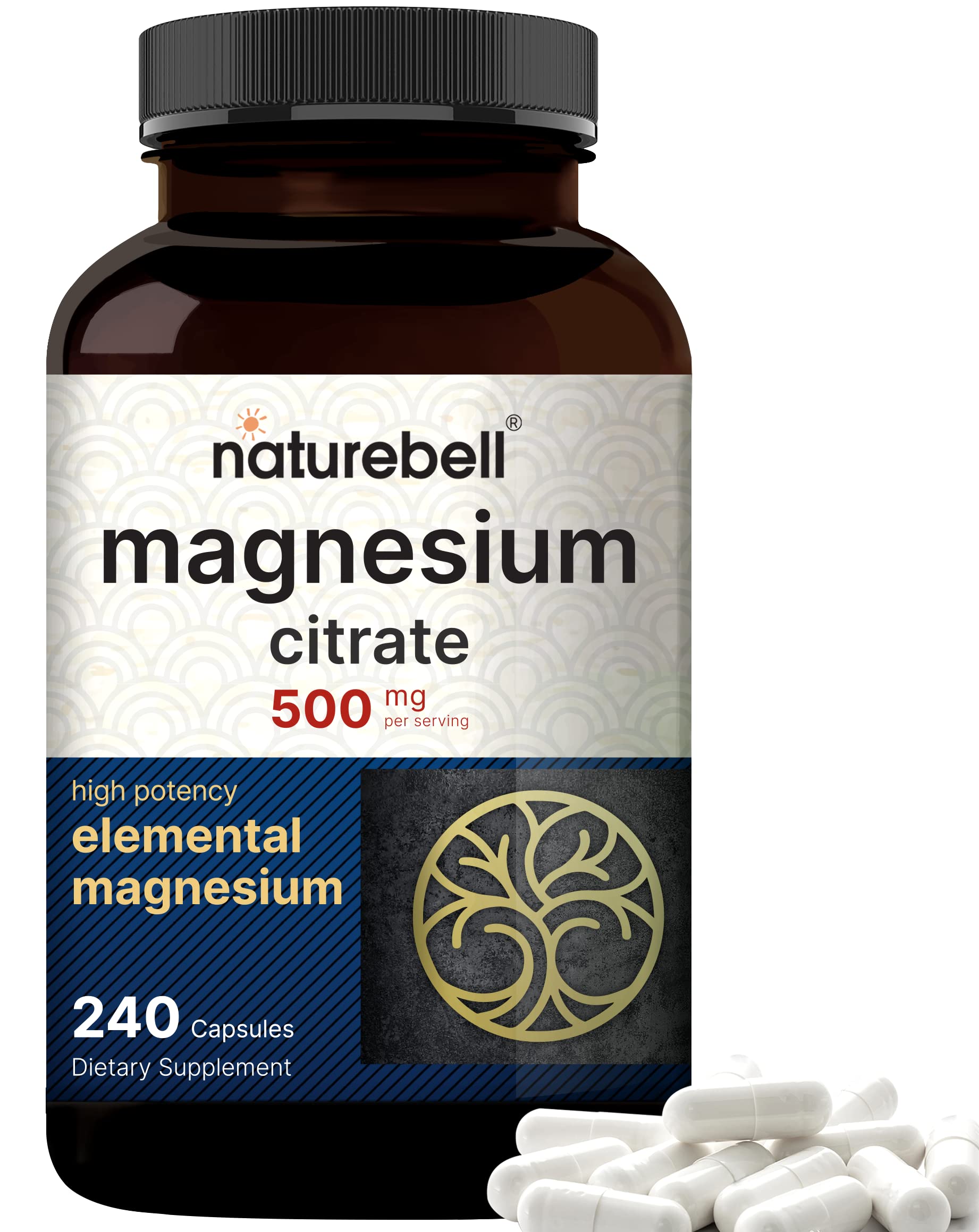 NatureBell Magnesium Citrate 500mg, 240 Capsules | High Purity Elemental Form NatureBell uk supplements