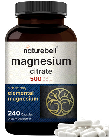 NatureBell Magnesium Citrate 500mg, 240 Capsules | High Purity Elemental Form NatureBell uk supplements