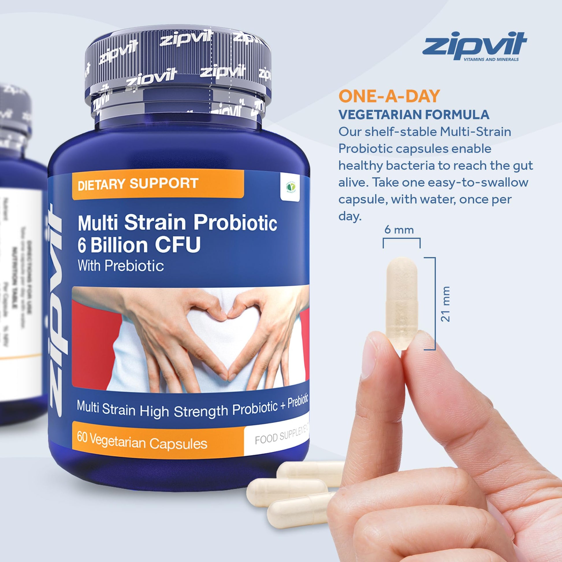 Probiotic 6 Billion Multi-Strain Live Bio Cultures Complex with Prebiotic, 60 Vegetarian Zipvit uk supplements