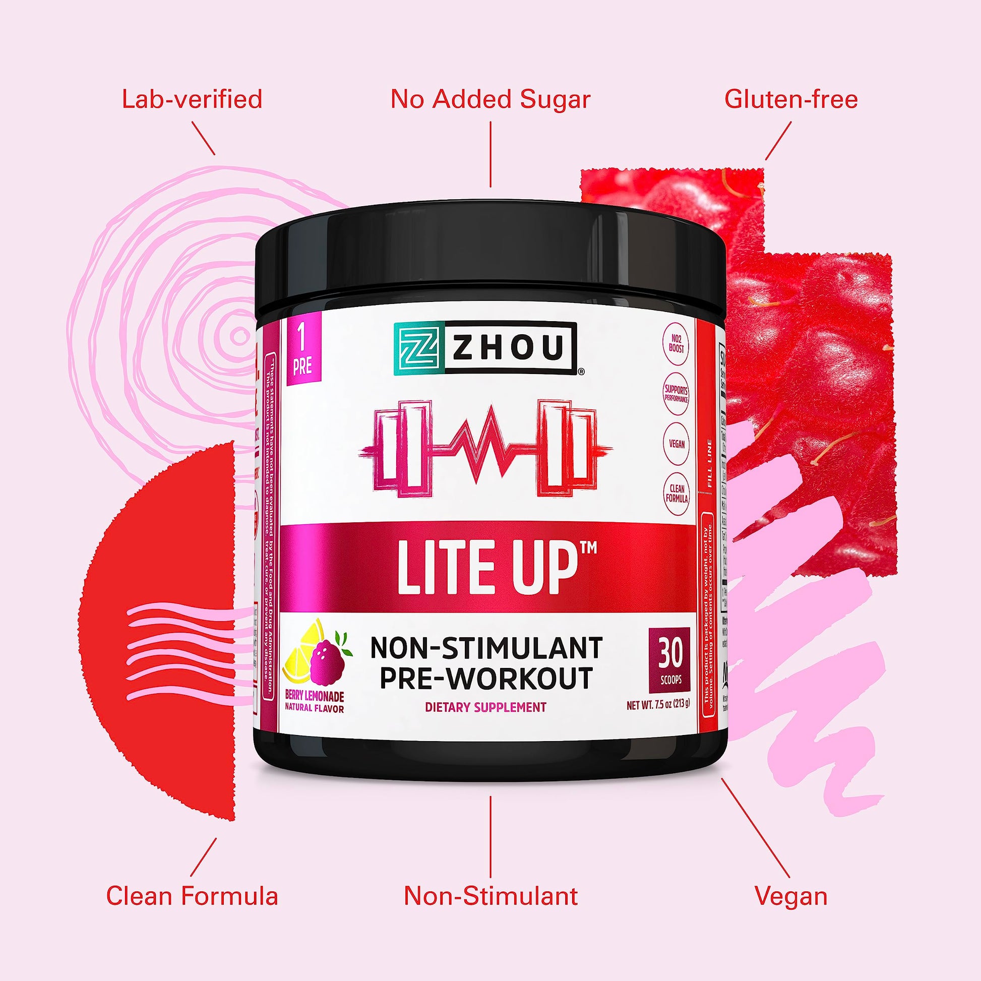 Zhou Nutrition Lite Up, Non-Stimulant Pre Workout Powder, Caffeine Free Nitric Oxide Zhou Nutrition uk supplements
