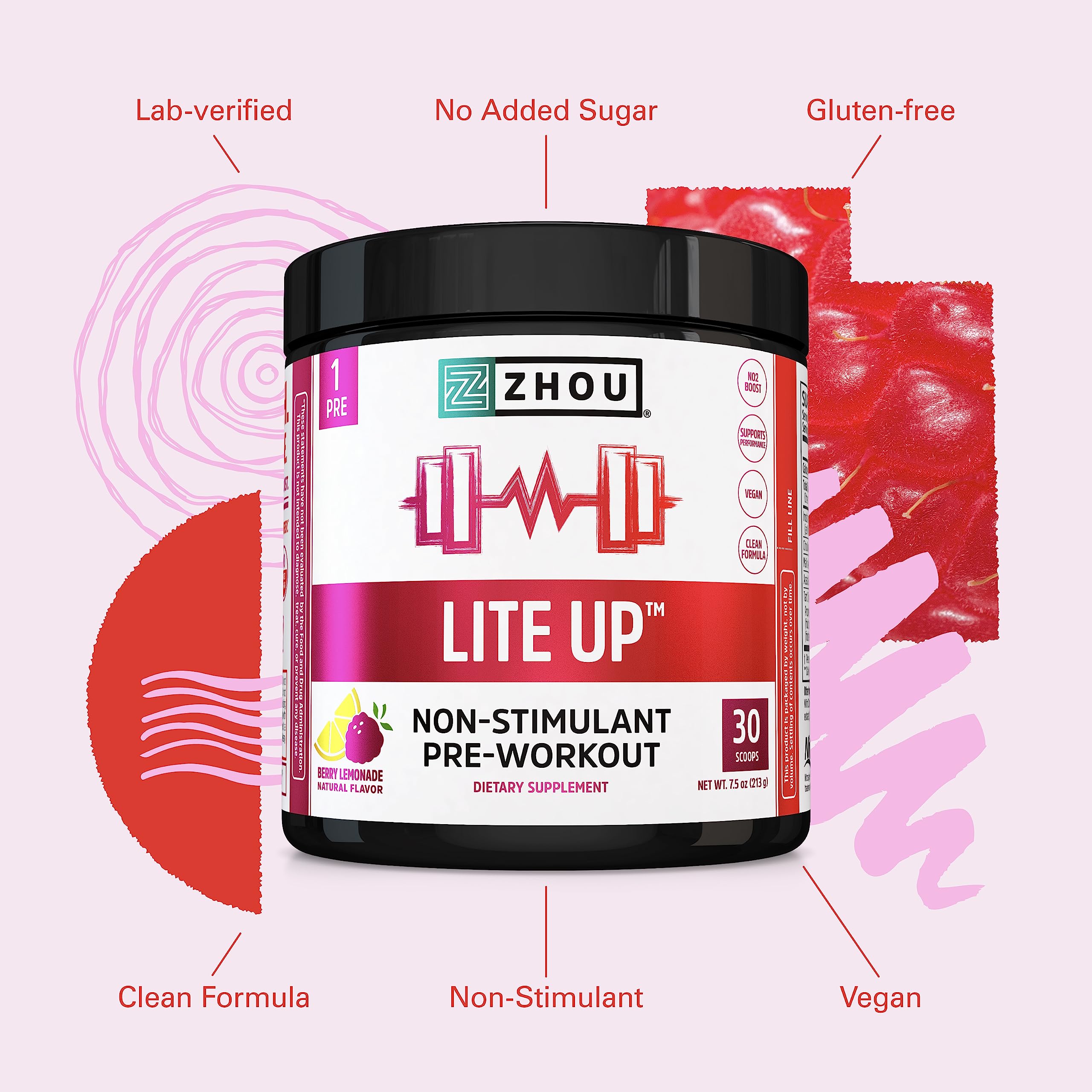 Zhou Nutrition Lite Up, Non-Stimulant Pre Workout Powder, Caffeine Free Nitric Oxide Zhou Nutrition uk supplements