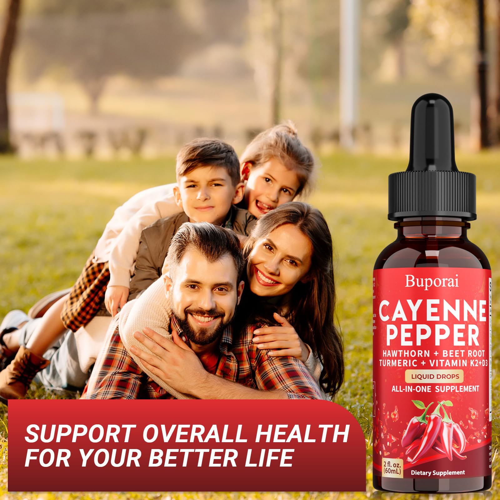 Buporai Cayenne Pepper Drops, Cayenne Pepper Extract Liquid Supplement for Overall Well-Being, 2 fl oz, Vitamin D3 K2 Beet Root Powder Buporai uk supplements